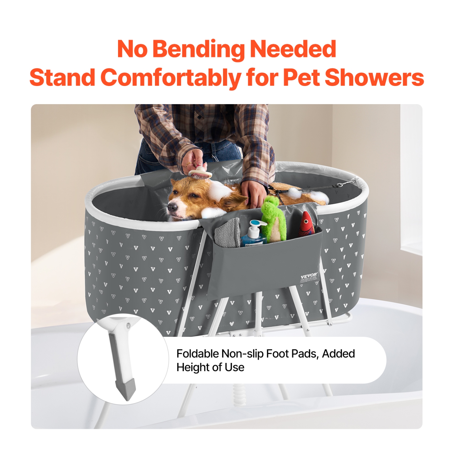 VEVOR Portable Dog Bathtub, Elevated & Foldable Space-saving Pet Shower Station with Efficient Drainage, Bathing Tub for Washing & Grooming Small and