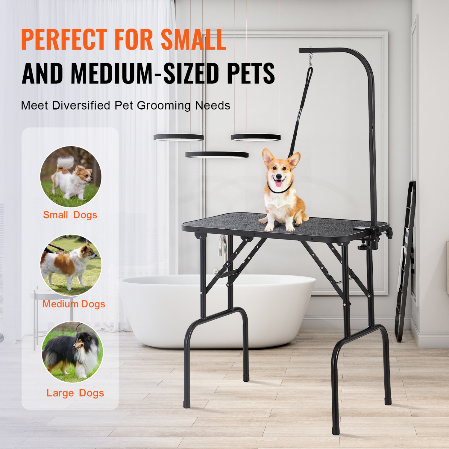 VEVOR 32''x18'' Pet Grooming Table Arm with Clamp, Dog Grooming Station, Foldable Pets Grooming Stand for Medium and Small Dogs, Free No Sit Haunch
