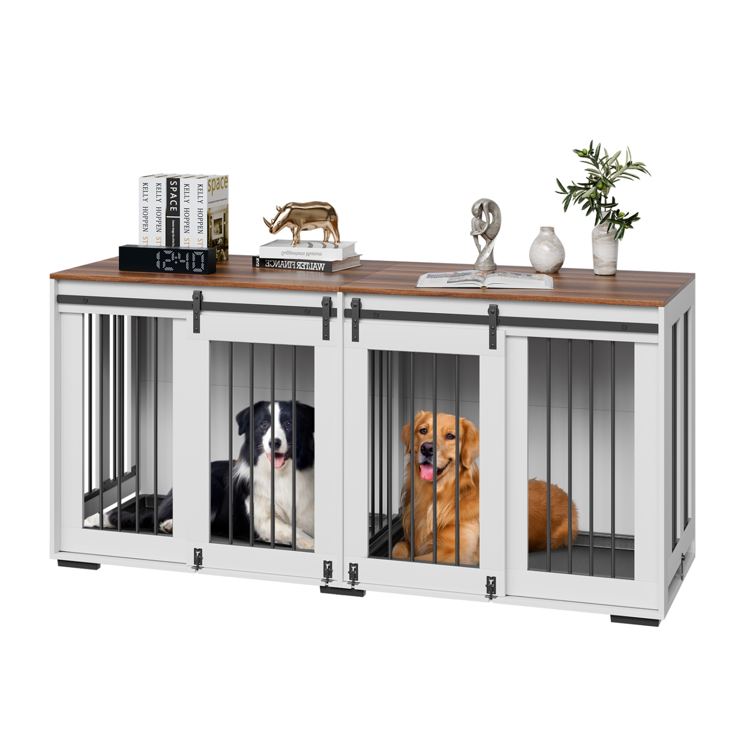 VEVOR 72" Dog Crate Furniture for 2 Dogs, Double Dog Crate Furniture with Double Sliding Doors, Large Dog Crate TV Stand with Removable Tray, Steel