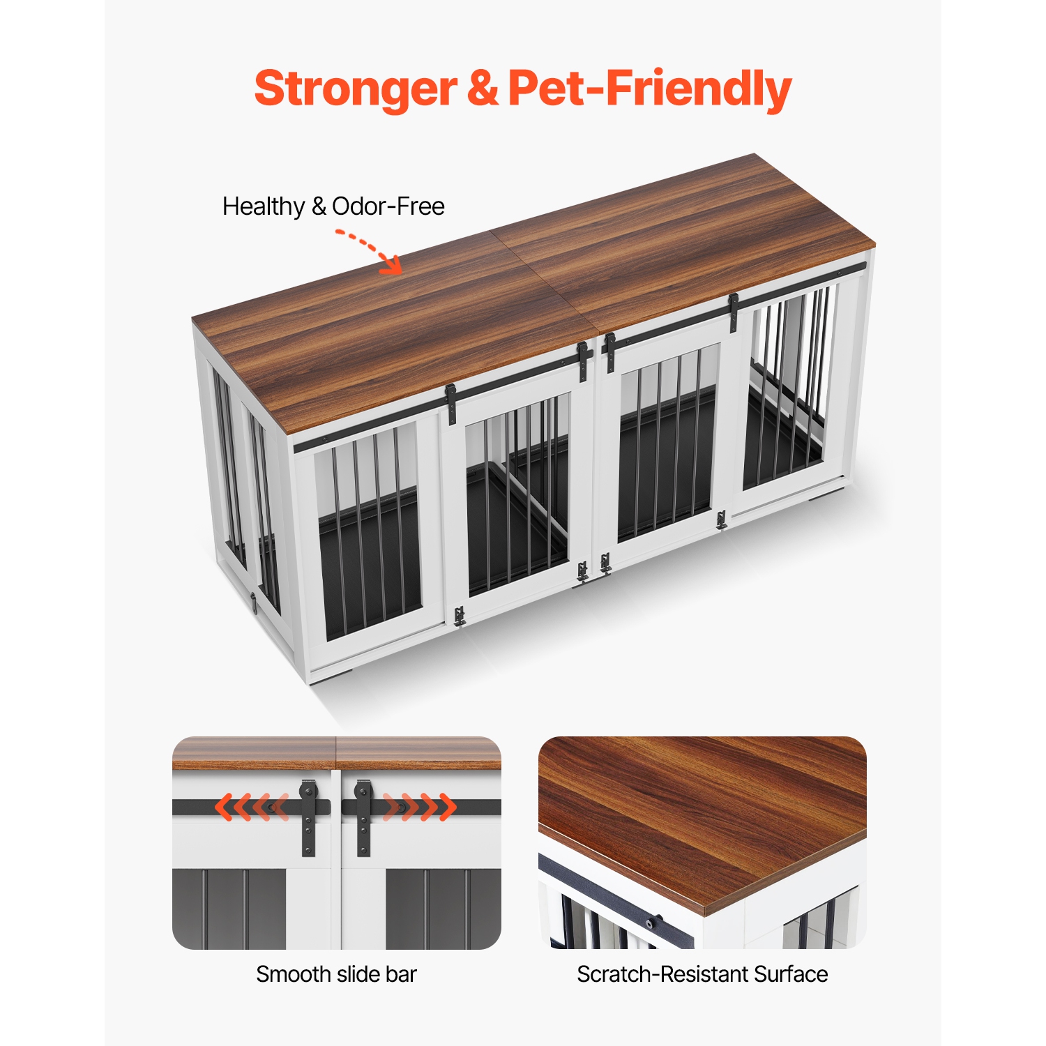 VEVOR 72" Dog Crate Furniture for 2 Dogs, Double Dog Crate Furniture with Double Sliding Doors, Large Dog Crate TV Stand with Removable Tray, Steel