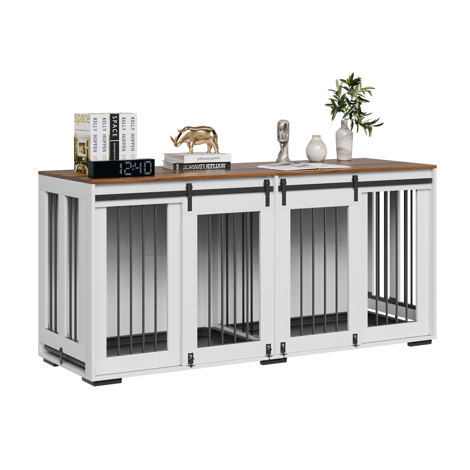 VEVOR 72" Dog Crate Furniture for 2 Dogs, Double Dog Crate Furniture with Double Sliding Doors, Large Dog Crate TV Stand with Removable Tray, Steel