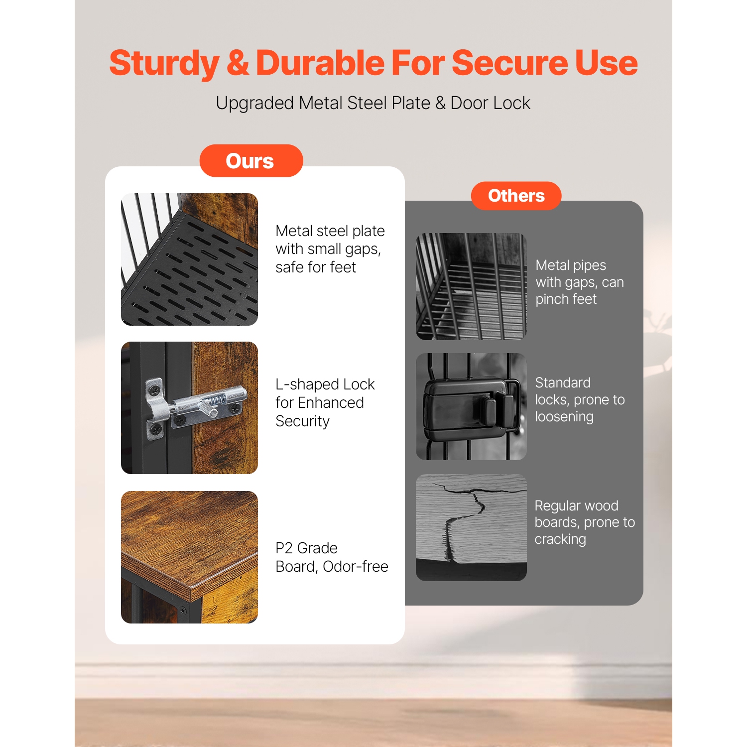 VEVOR 75" Dog Crate Furniture for 2 Dogs, Extra Large Double Dog Crate Furniture Large Breed with Divider & Double Doors, Large Wooden Dog Crate