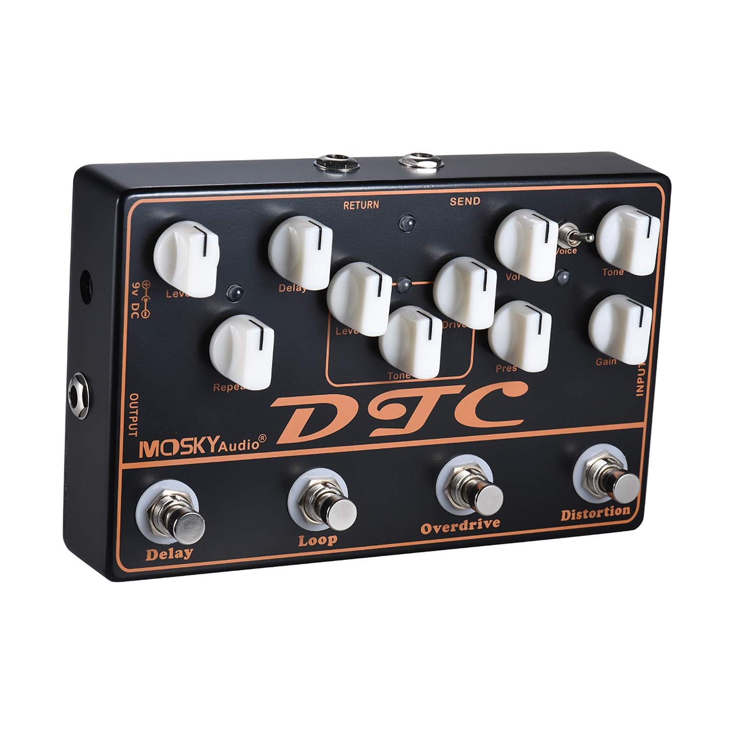 4-in-1 professional guitar effects pedal｜Distortion+Overdrive+Delay+FX Loop｜Dual distortion mode｜All-metal body