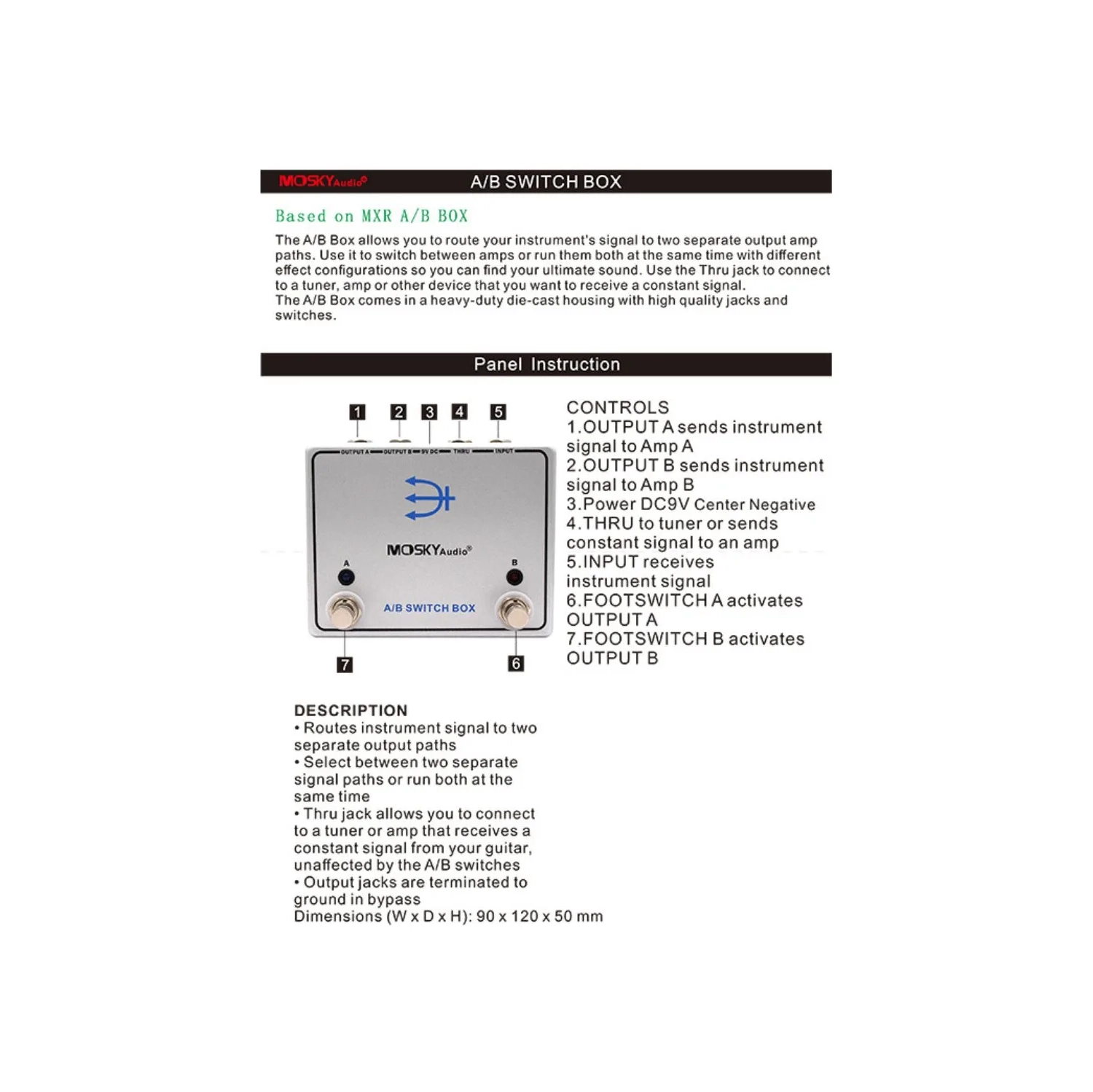 Guitar pedal effects｜A/B channel switch｜Dual signal selection｜9V power supply｜Universal for guitar/bass｜Metal body
