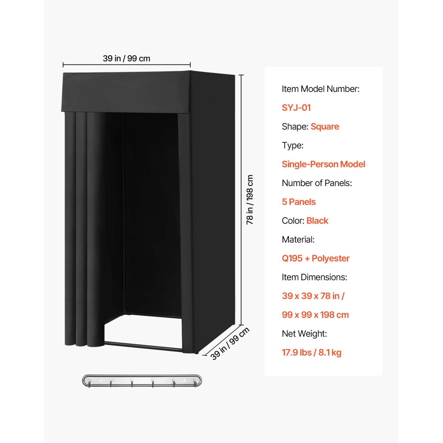 VEVOR 39 x 39 x 78 in Fitting Room, Portable Dressing Room with Thick Polyester Curtains, Privacy Space with Shading Curtain and a Hook, for