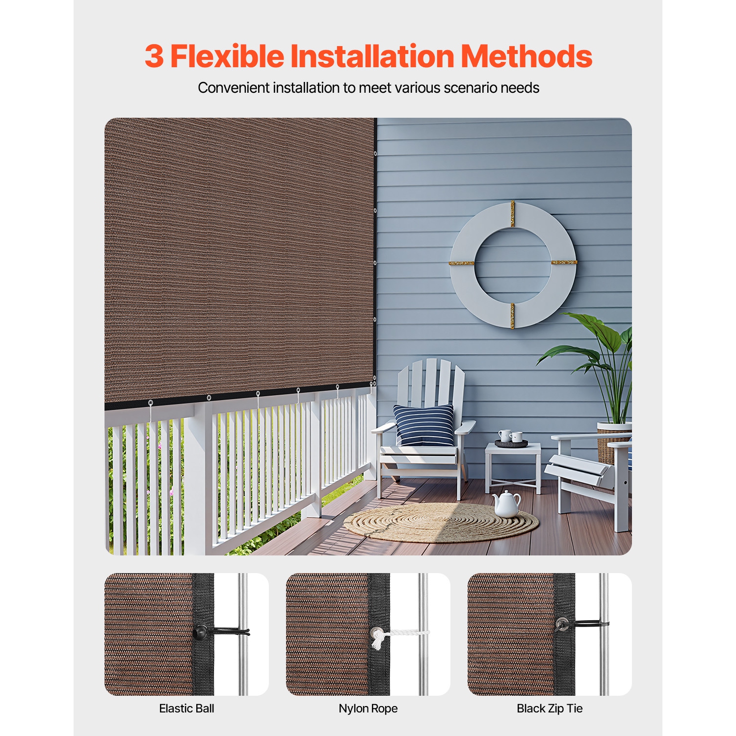 VEVOR 90% Sun Shade Cloth, 8 x 12 ft Pergola Shade Cover with Stainless Steel Grommets, Sun Shades Canopy Privacy Screen with 140 GSM HDPE Material,