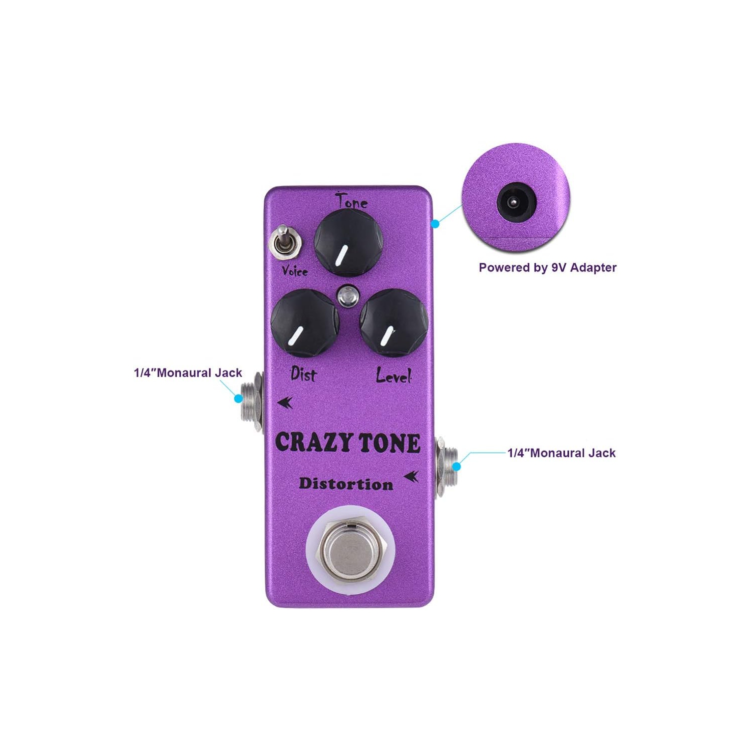 Mini guitar effects pedal, distortion guitar effects pedal - portable true bypass, suitable for live performance/recording/practice