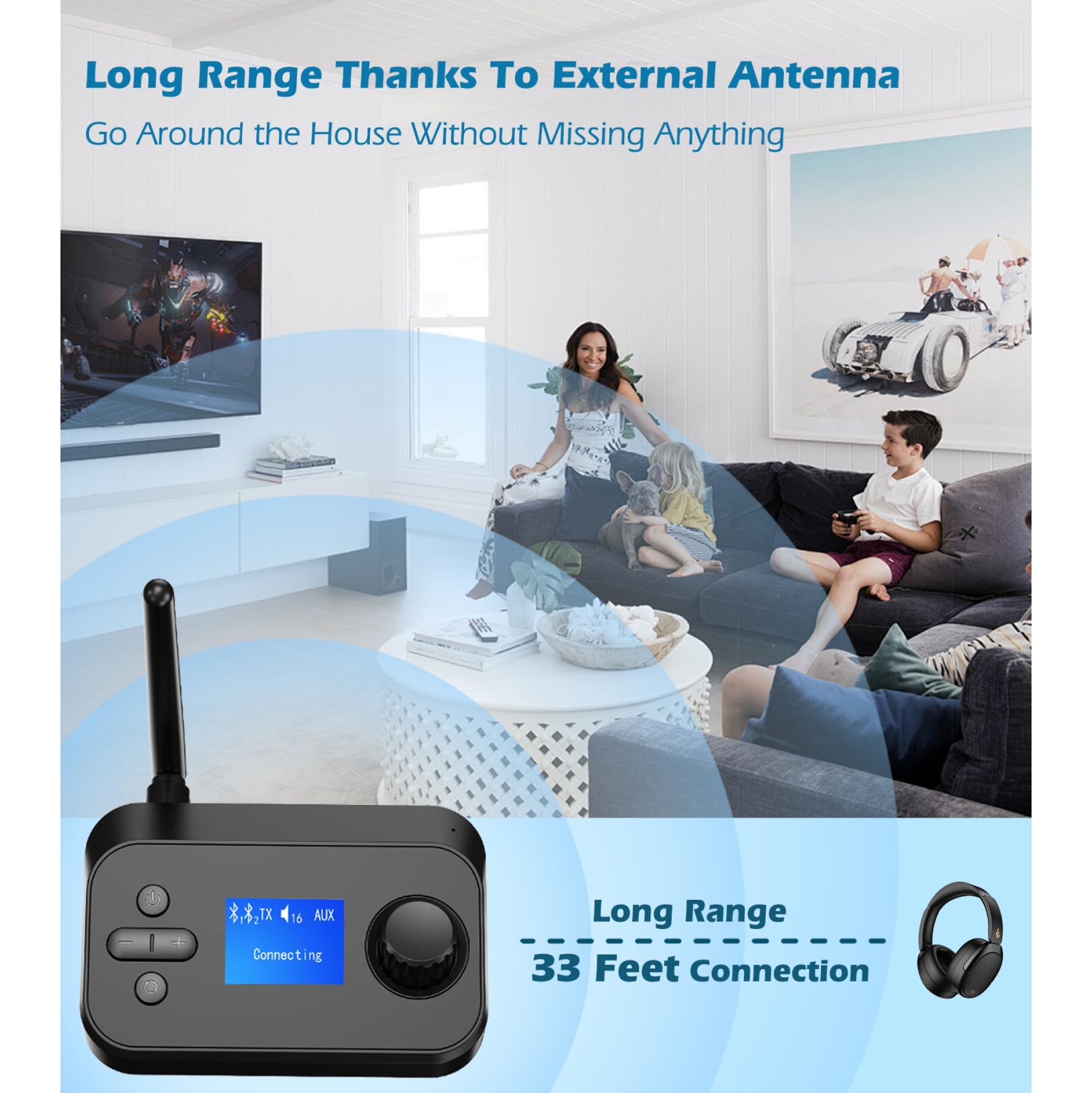 Émetteur et récepteur Bluetooth audio, adaptateur Bluetooth 5,3 avec prise auxiliaire, coaxial, entrée optique, sortie auxiliaire et prise en charge