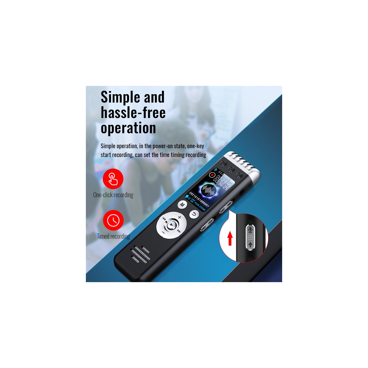 Enregistreur vocal portatif et mini lecteur de musique, lecture MP3, idéal pour les entrevues et les enregistrements de réunions