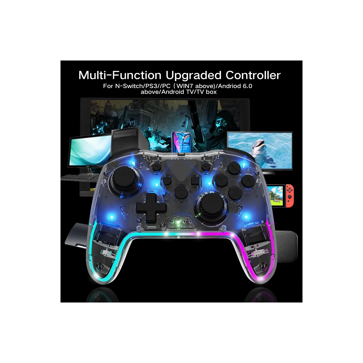 Switch manette sans fil Android iOS ordinateur Switch PRO manette de jeu somatosensory vibration de réveil, adaptée pour NSwitch, PS3 et autres