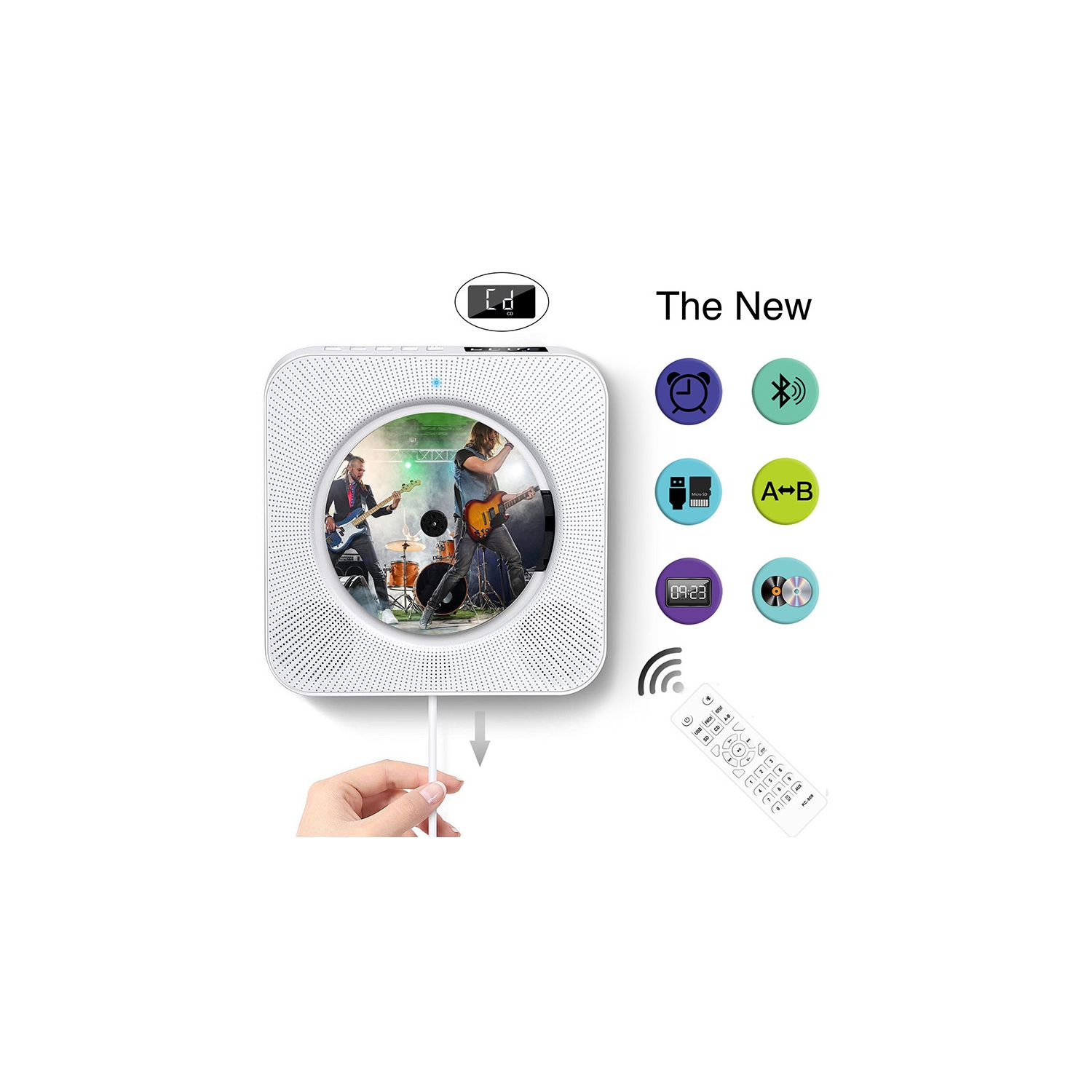 Wall-mounted CD player with screen Early prenatal education learning English repeat Bluetooth CD player Retro radio CD player - white