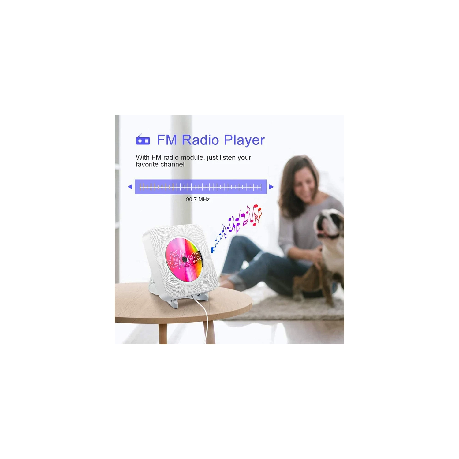 Wall-mounted CD player with screen Early prenatal education learning English repeat Bluetooth CD player Retro radio CD player - white