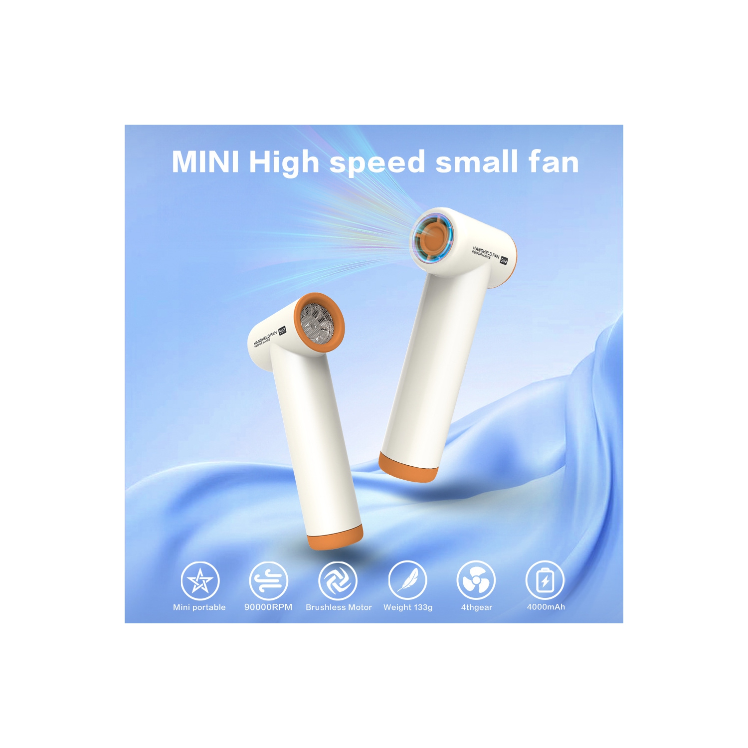 2025 nouveau ventilateur portatif USB mini ventilateur turbo portatif haute vitesse, réglage de la vitesse du vent à quatre vitesses, moteur sans