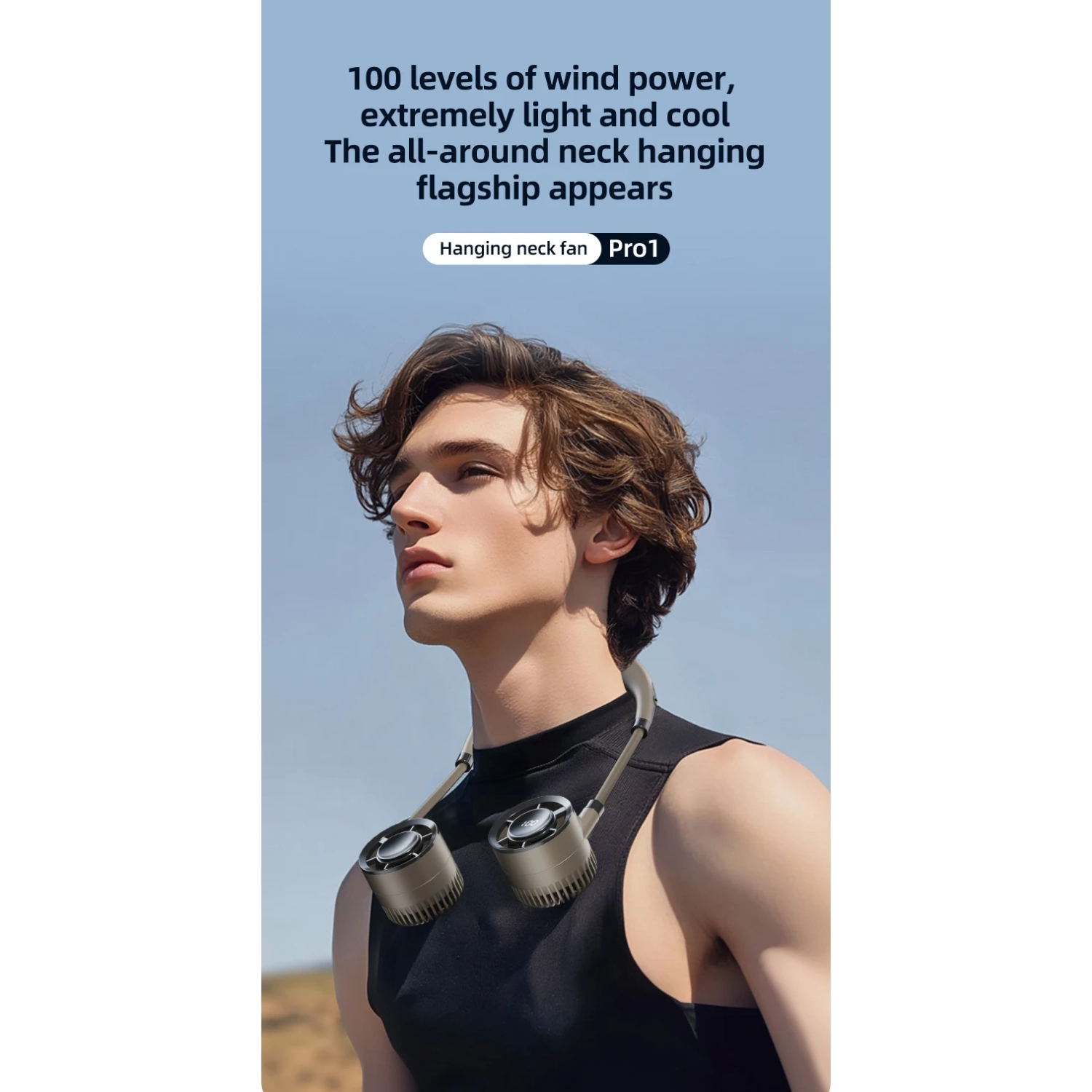 2025 Glacier Series Ultralight 100-speed Neck-mounted Fan, Electric Outdoor Sports Travel Design, USB Powered, Digital Display, Lightweight and Cool