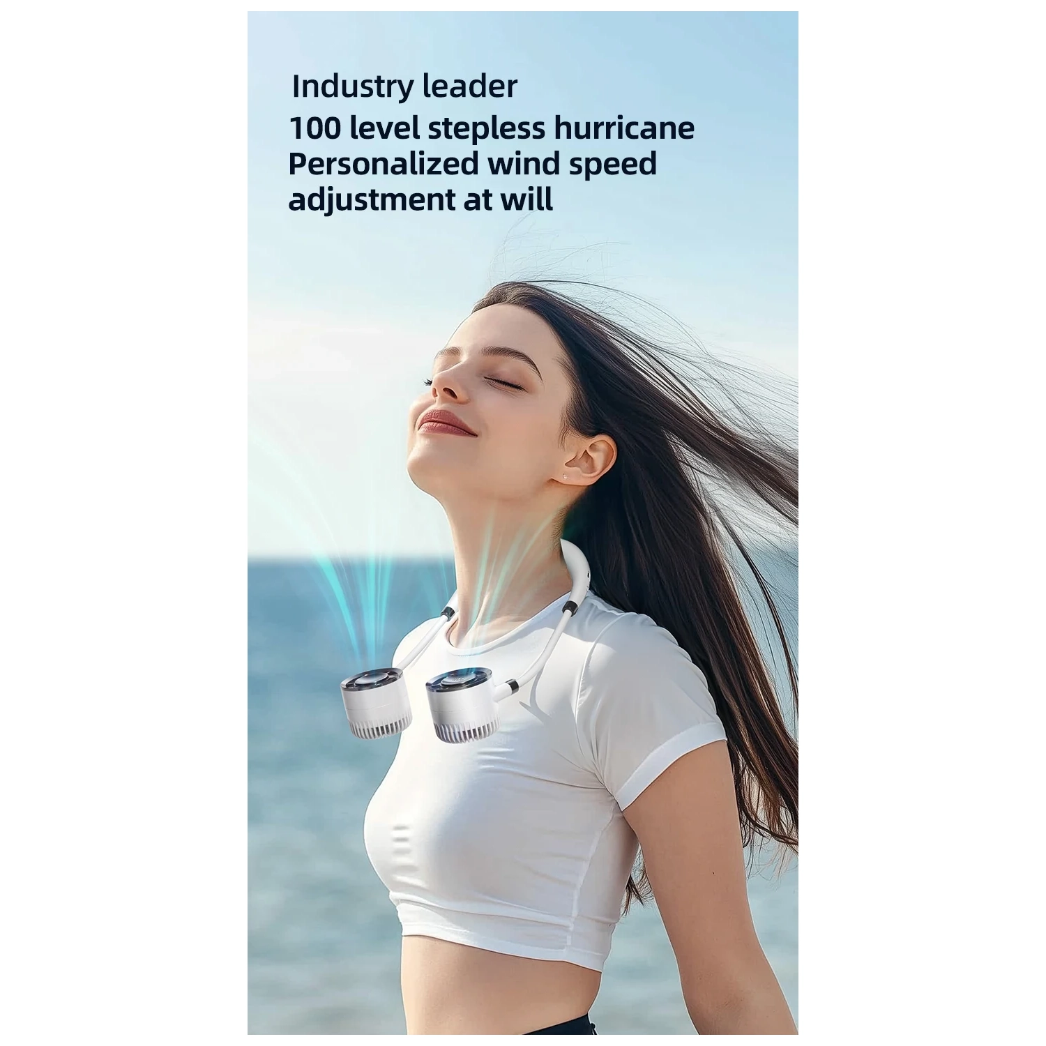 2025 Glacier Series Ultralight 100-speed Neck-mounted Fan, Electric Outdoor Sports Travel Design, USB Powered, Digital Display, Lightweight and Cool