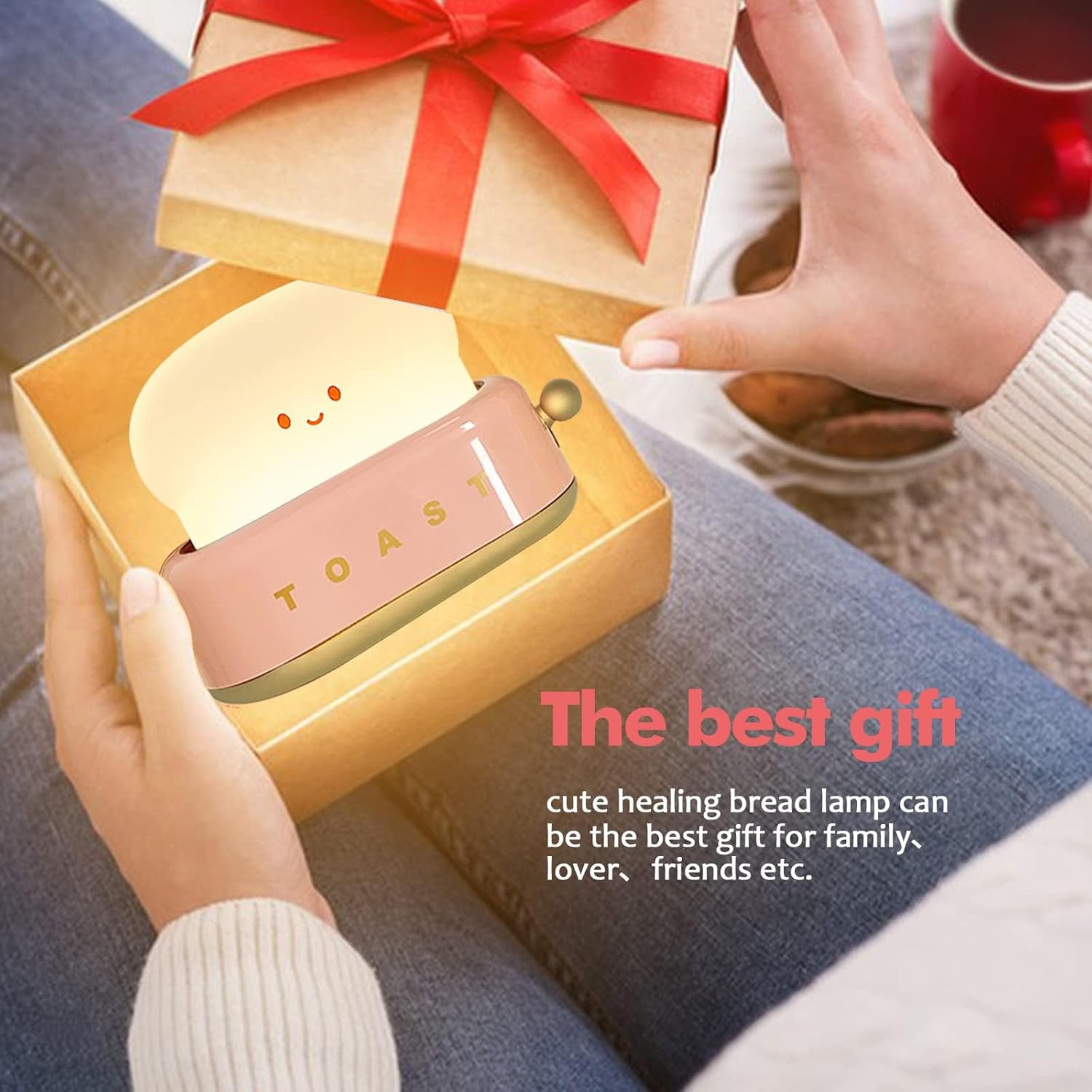 Cute Desktop Decorative Toaster Light, Adorable LED Toast Night Light Rechargeable Portable with Timer Light, Gift for Kids, Girls, Teens - pink
