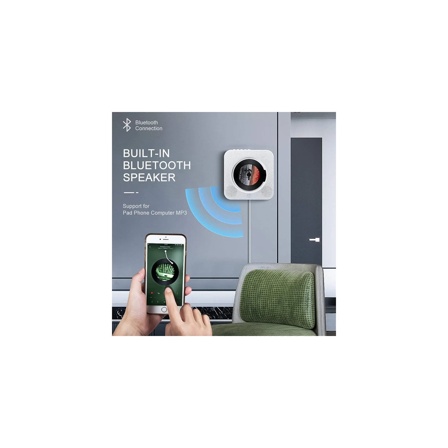 Wall-mounted CD player with screen Early prenatal education learning English repeat Bluetooth CD player Retro radio CD player - blue