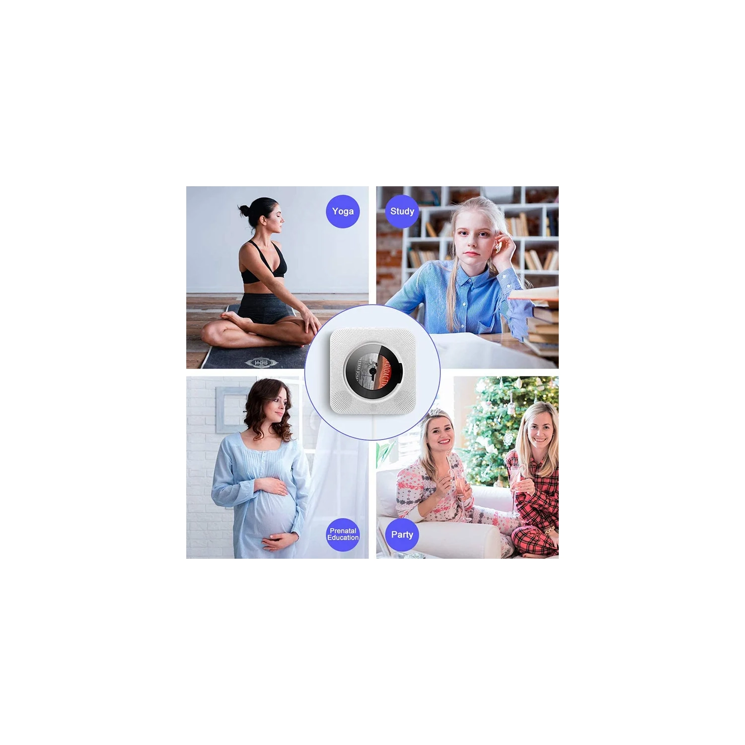 Wall-mounted CD player with screen Early prenatal education learning English repeat Bluetooth CD player Retro radio CD player - blue