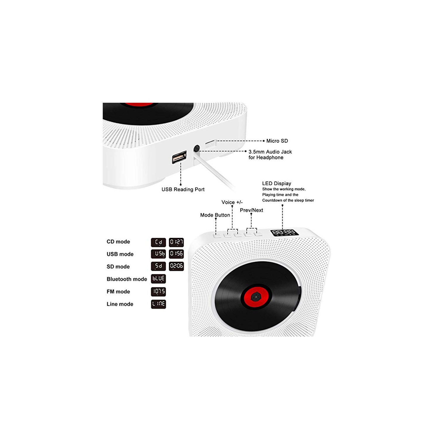 Wall-mounted CD player with screen Early prenatal education learning English repeat Bluetooth CD player Retro radio CD player - blue