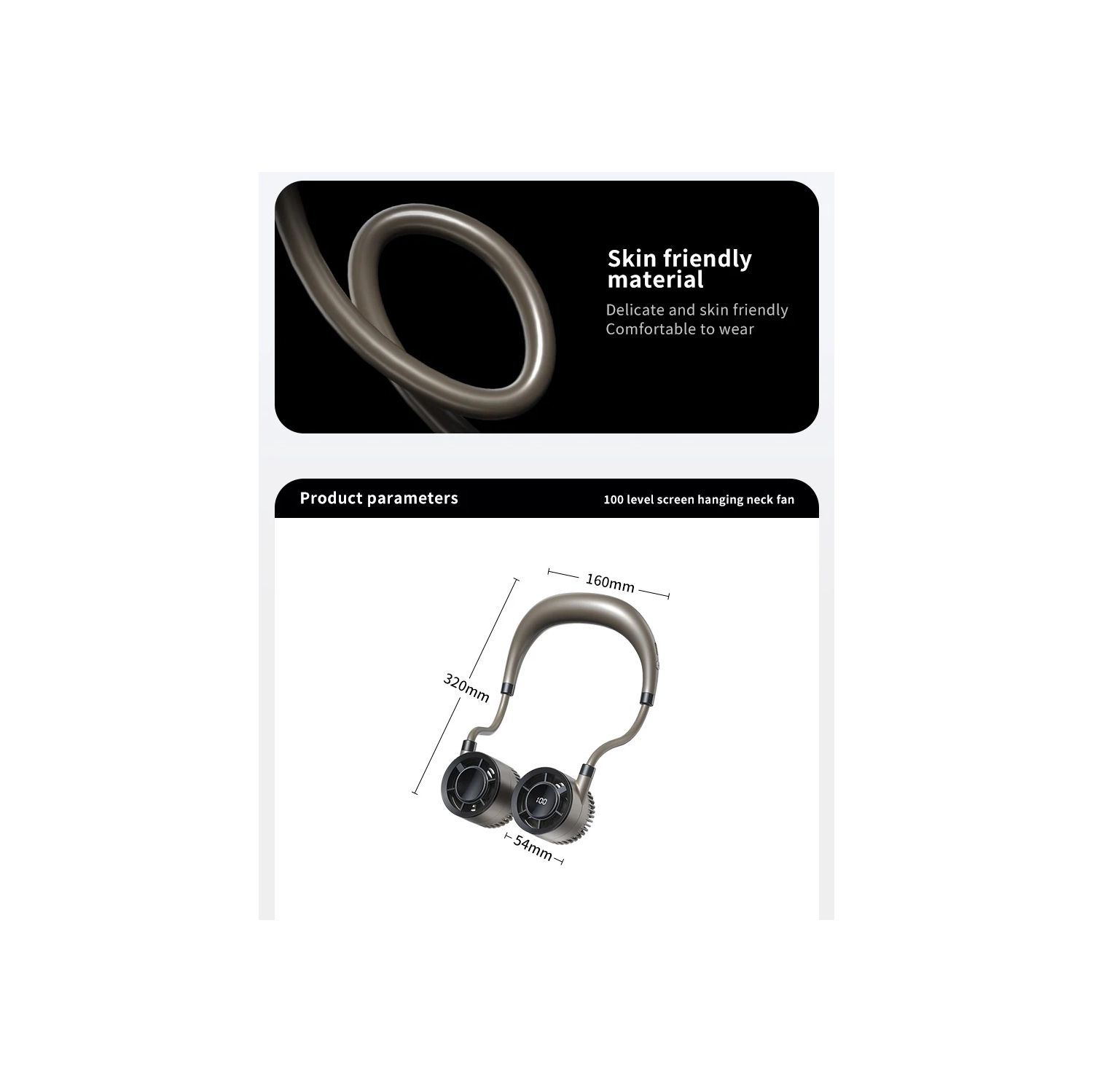 2025 Glacier Ultraléger à 100 vitesses ​​Ventilateur de cou électrique extérieur Sports Design de voyage Alimentation USB, affichage numérique