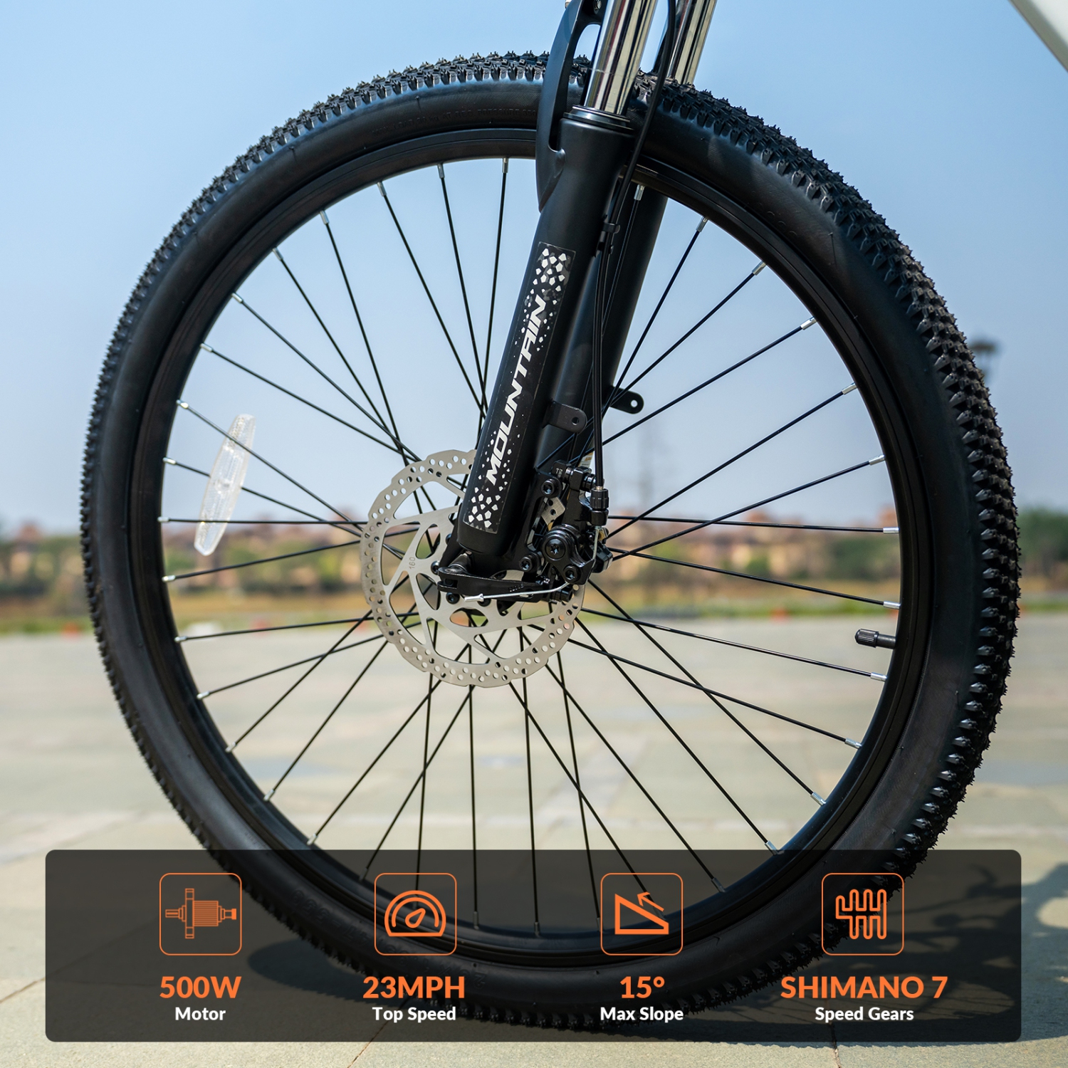 5TH WHEEL Electric Bike for Adults, 700W Peak Motor, 37KM/H, Up to 72KM Range, 26" Mountain E-Bike with Suspension, Disc Brakes, LCD Display – Black