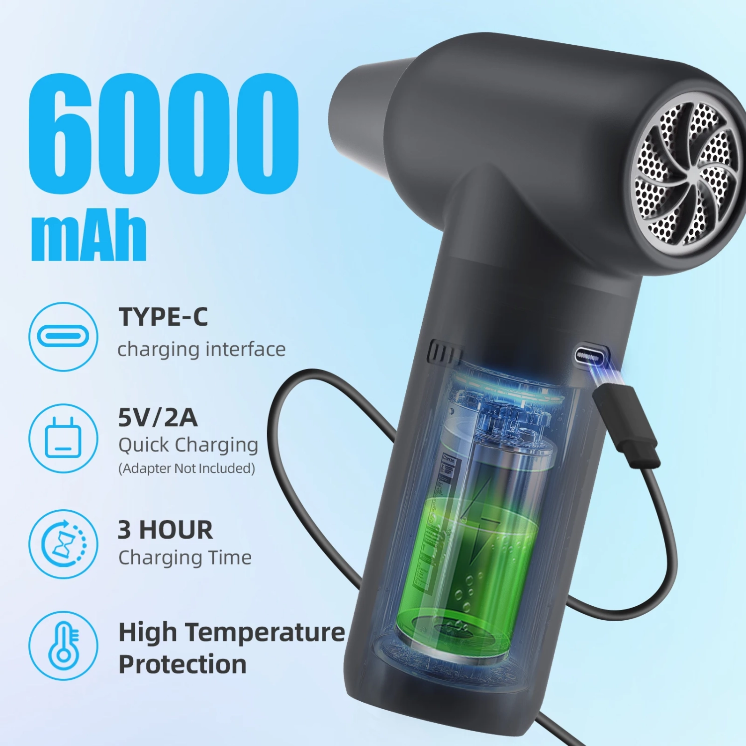 Portable Mini Dust Blower, 110,000 RPM Handheld Dust Remover with Three Nozzles for Camera and Keyboard Cleaning