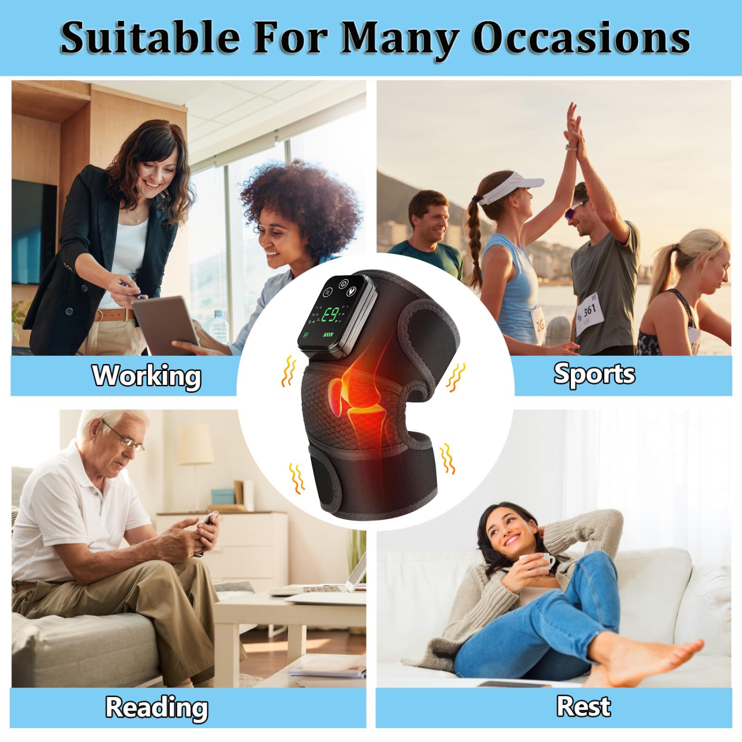 Rechargeable Knee Massager 3 Gear Vibration Massage Adjustable Shoulder Brace Electric Heating Pads Leg Knee Warmer
