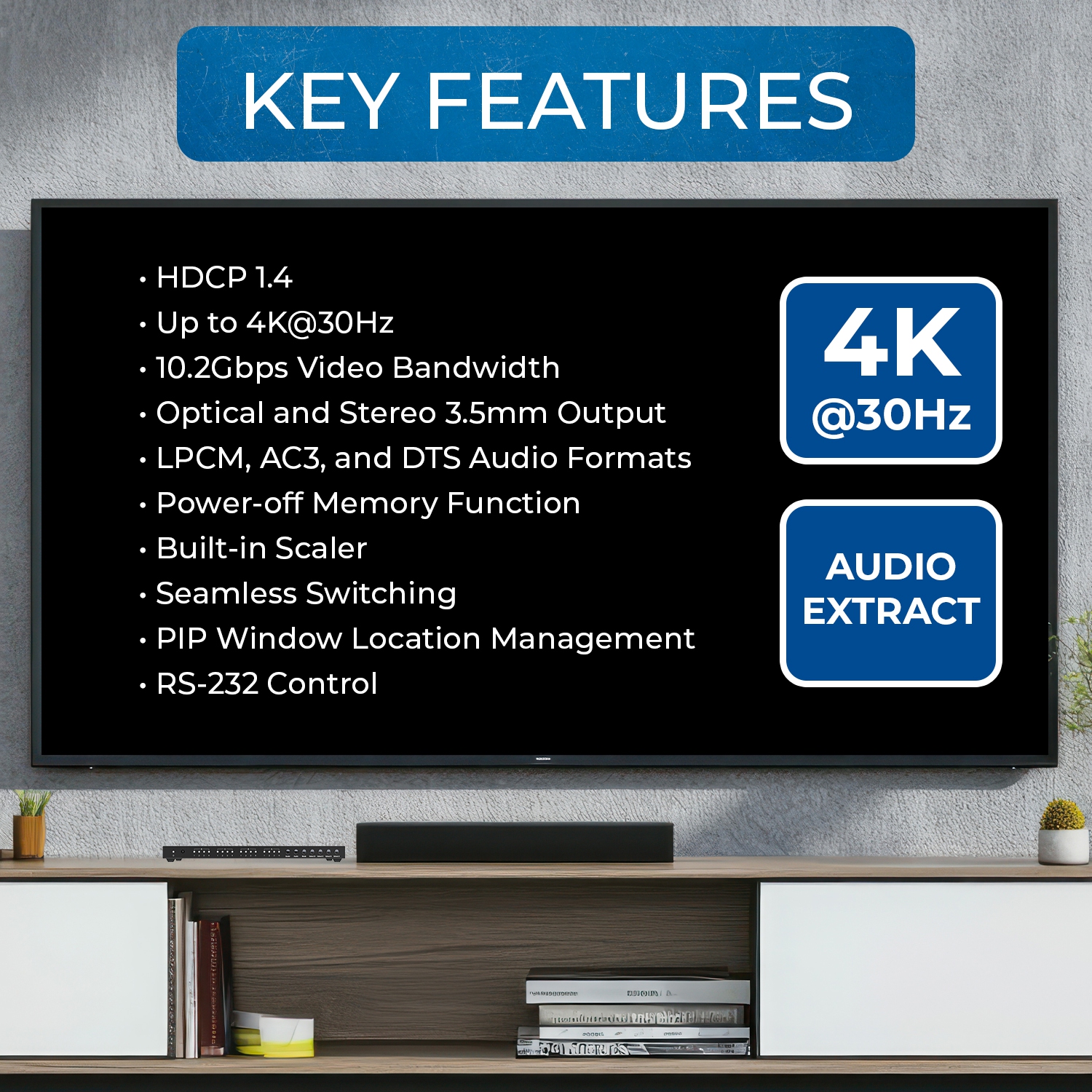 OREI 4K@30&nbsp;Hz 4x4 HDMI™ Matrice transparente avec multivisionneuse (HDS-404MV)