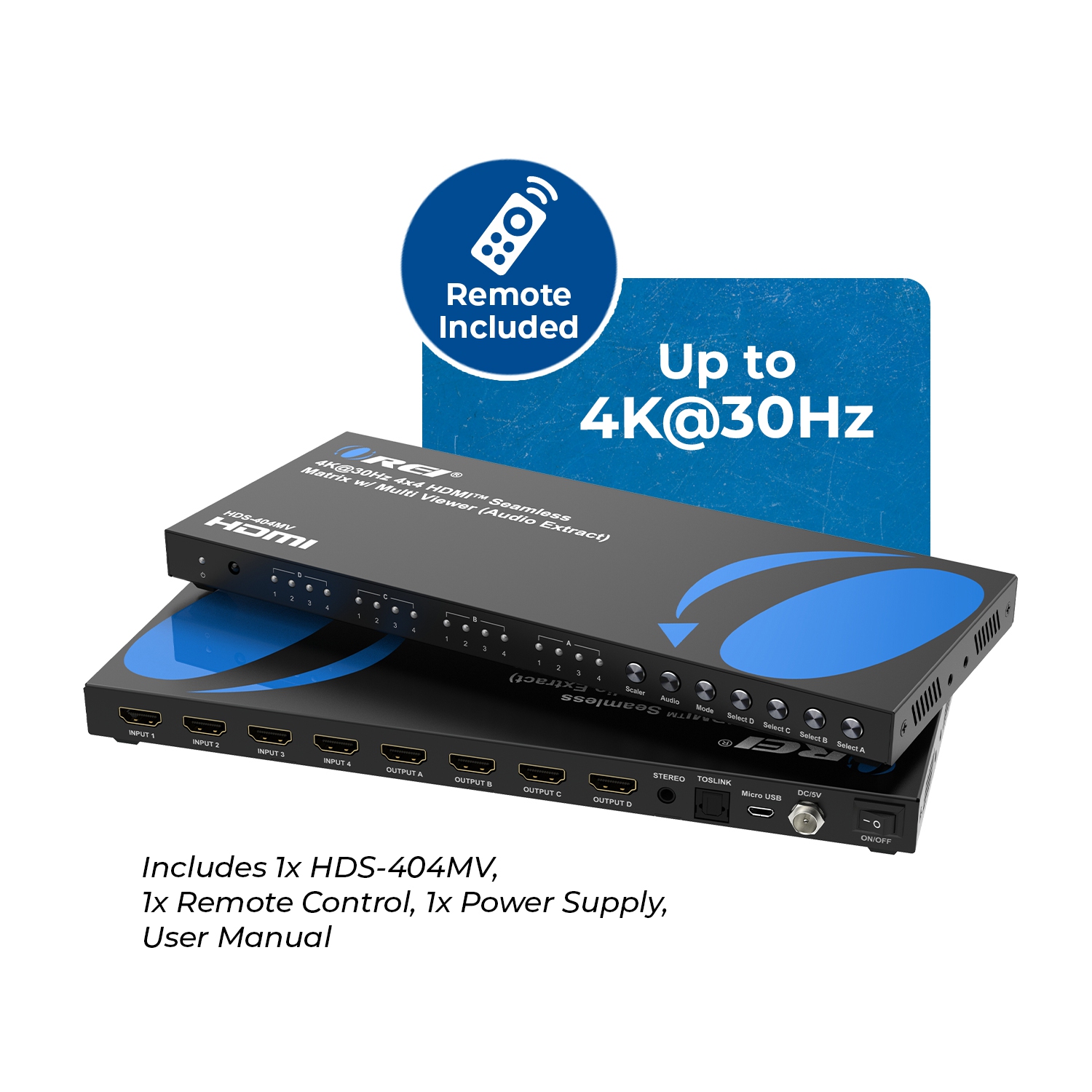 OREI 4K@30&nbsp;Hz 4x4 HDMI™ Matrice transparente avec multivisionneuse (HDS-404MV)