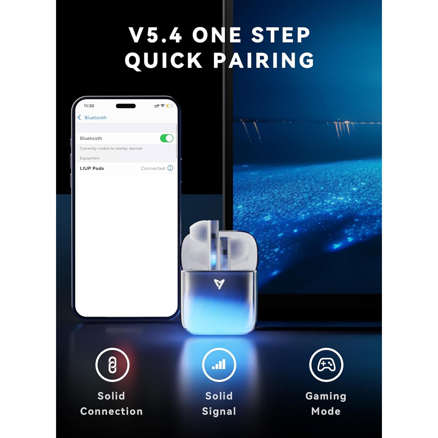 Écouteurs boutons sans fil lumineux Bluetooth 5,4 Écouteurs dynamiques de couleur sable et lumineux Écouteurs Bluetooth à suppression du bruit