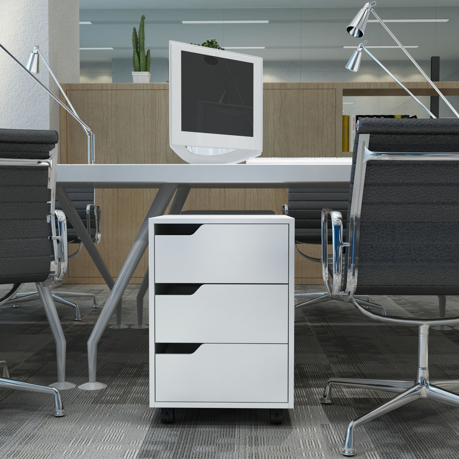 Classeur vertical mobile à 3 tiroirs avec roulettes Kepooman, blanc