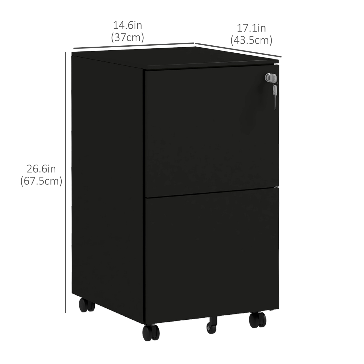 Kepooman Mobile File Tower - 2-Drawer Steel Cabinet on Wheels with Adjustable Bar for A4 Document Storage Solutions, Black