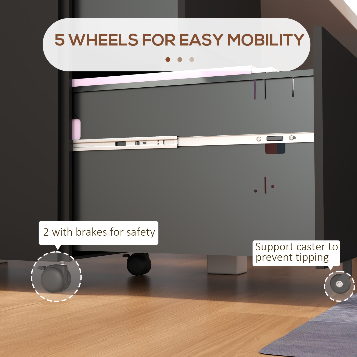 Kepooman Mobile File Tower - 2-Drawer Steel Cabinet on Wheels with Adjustable Bar for A4 Document Storage Solutions, Black