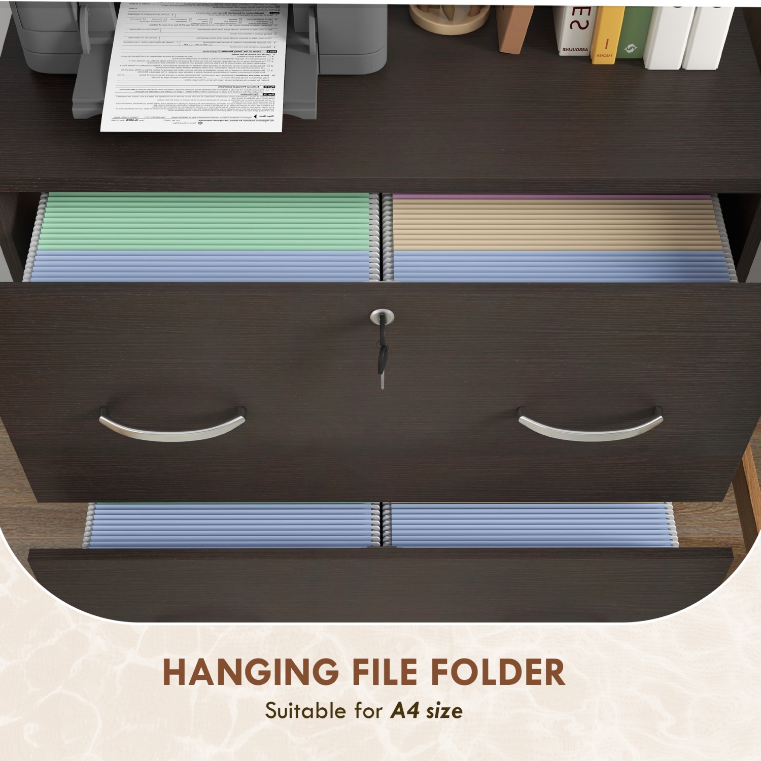 Kepooman Secure Vertical File - 2 Locking Drawers with Hanging Rails for A4 Home Office Document Organization, Espresso