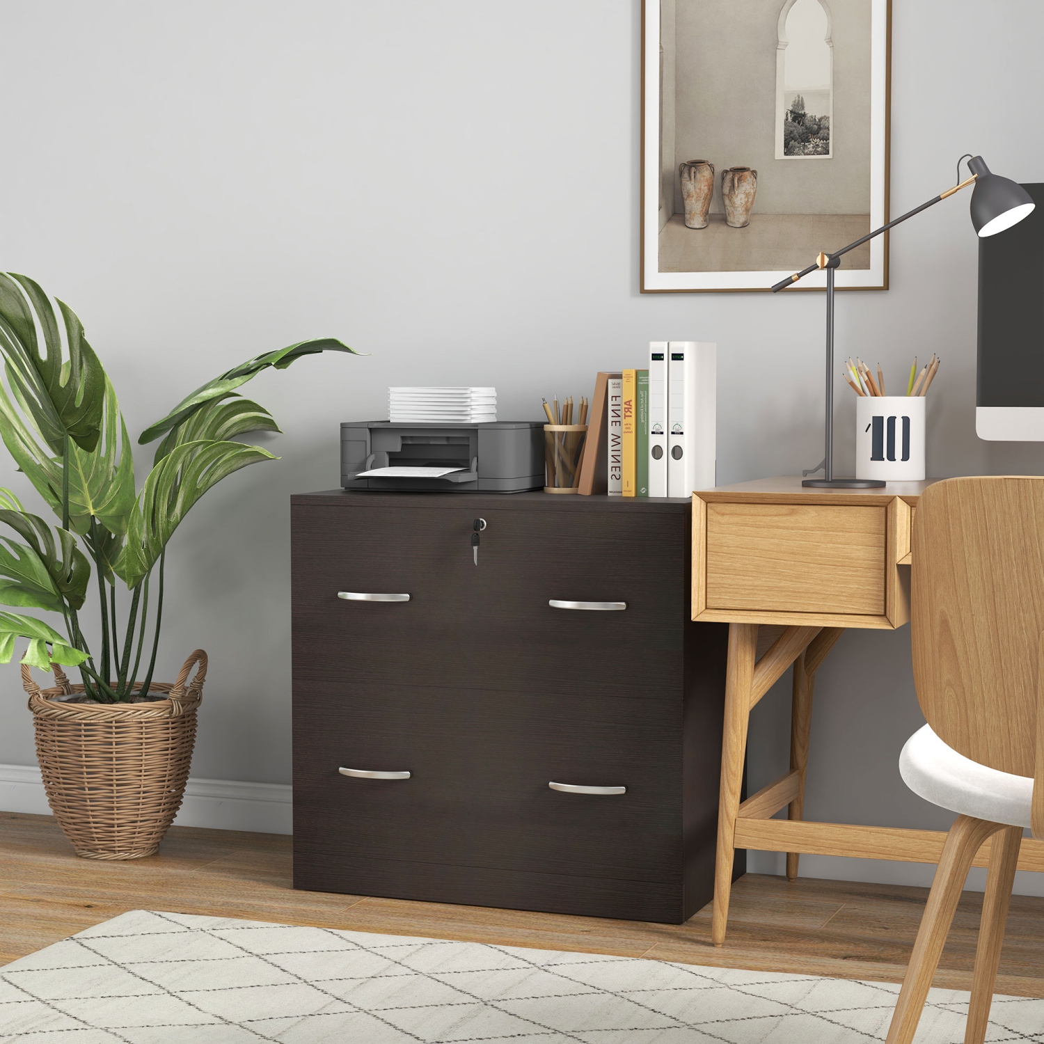 Kepooman Secure Vertical File - 2 Locking Drawers with Hanging Rails for A4 Home Office Document Organization, Espresso