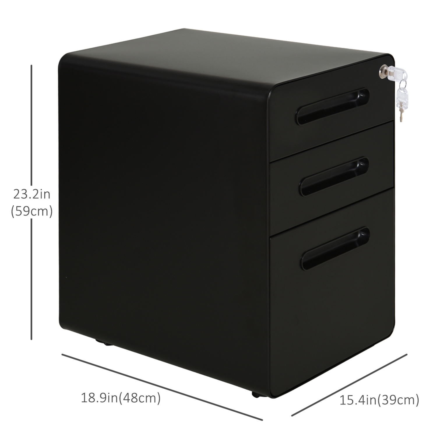 Kepooman Lockable File Cabinet Steel on Wheels for Legal A4 Letter Size Home Office Black