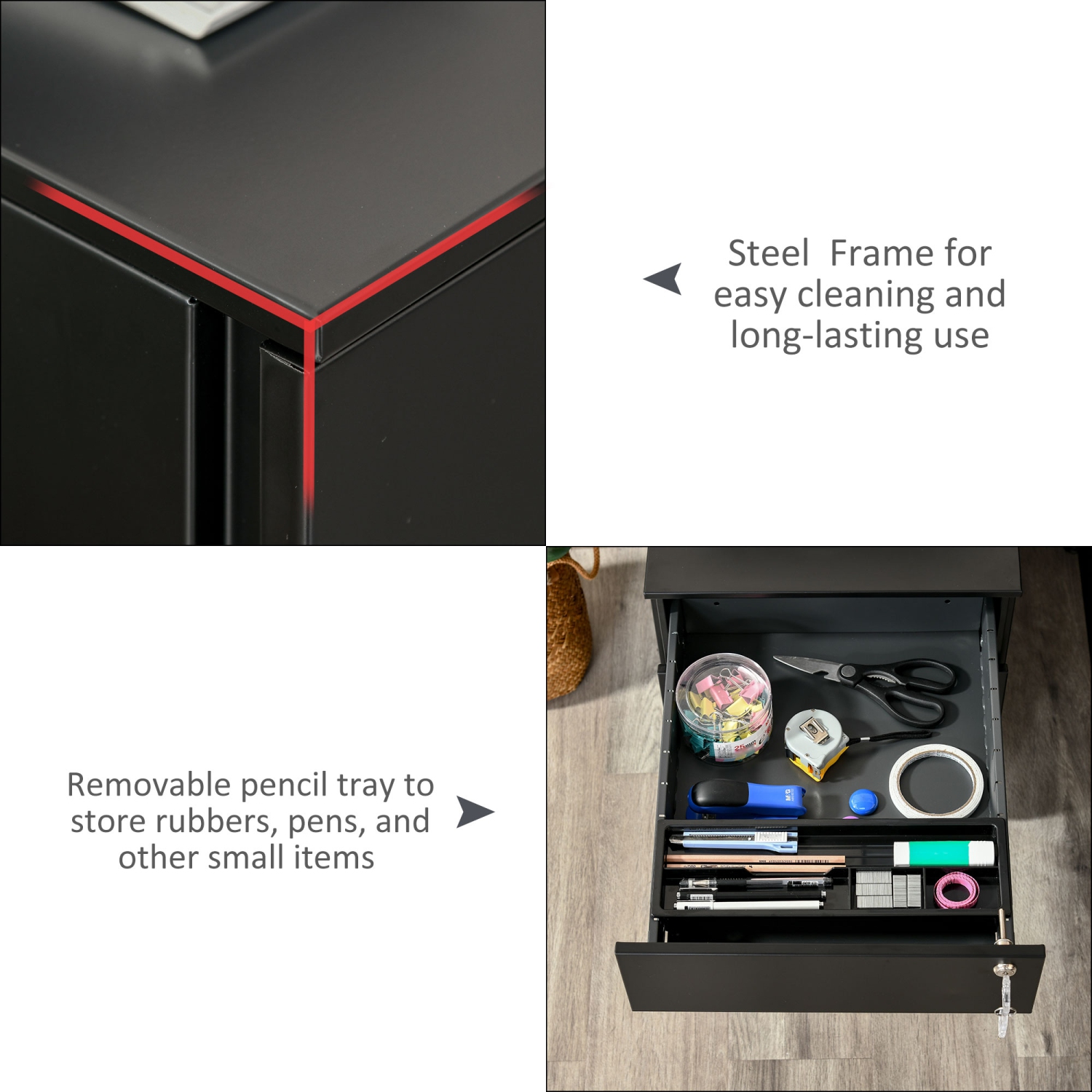 Kepooman Secure File Vault - Lockable Steel Cabinet on Wheels with Pencil Tray for Legal/Letter Documents, Black