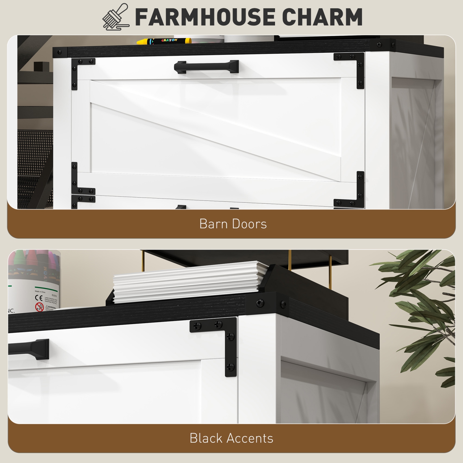 Kepooman 2 Drawer Filing Cabinet, Farmhouse Office Storage Cabinet with Adjustable Hanging Bars for Letter, A4, Legal Size, White