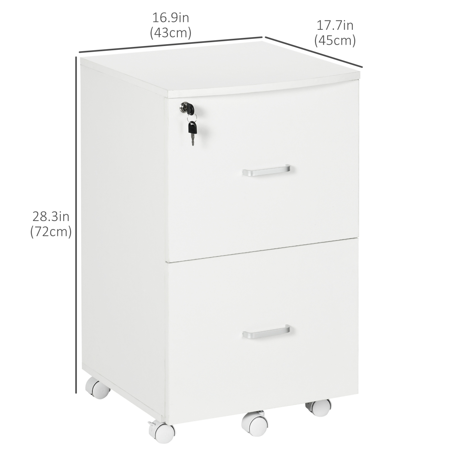 Kepooman 2 Drawer Wood Mobile File Cabinet with Lock Office Filing Storage Locking Wheels Home Study White