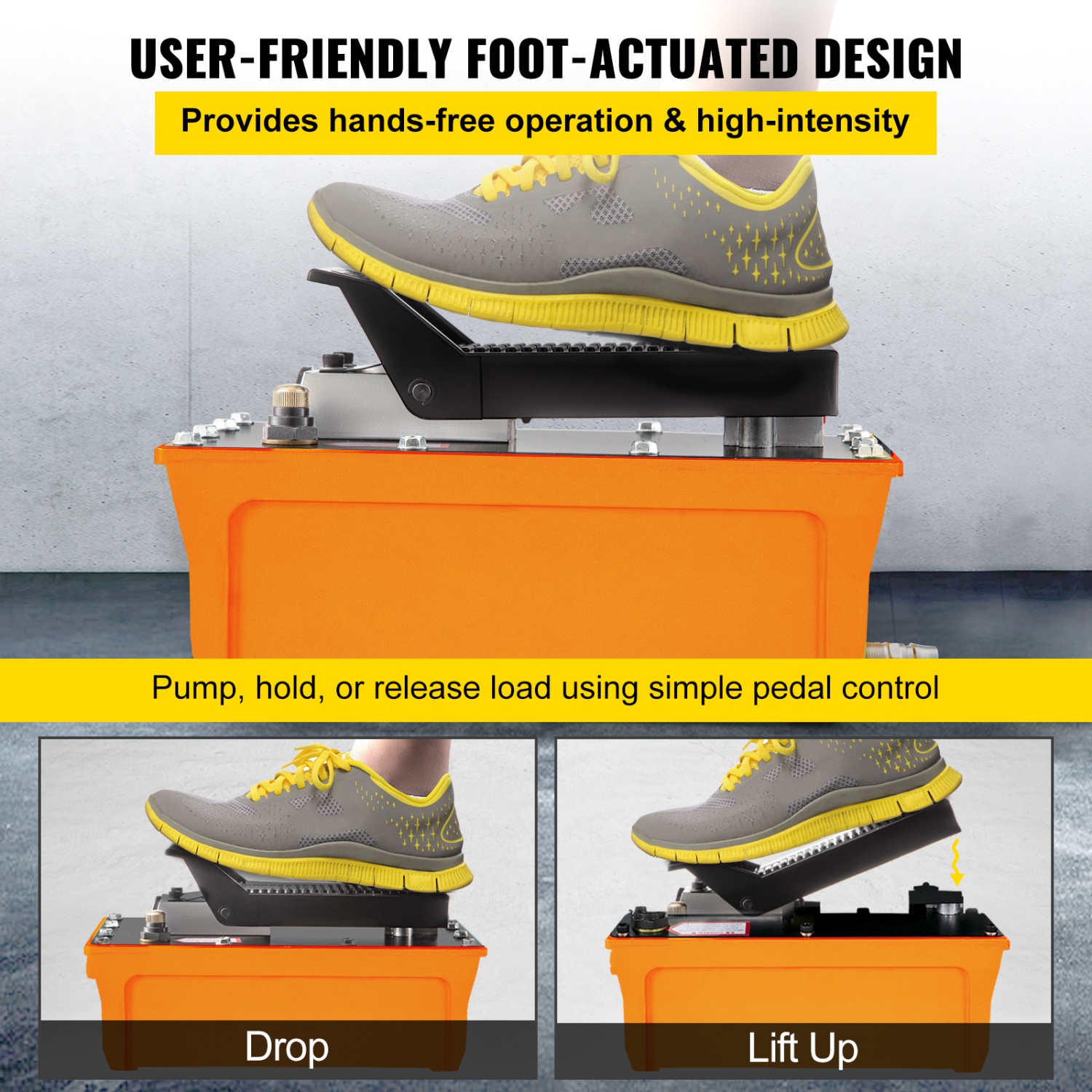 Pompe hydraulique VEVOR 10000&nbsp;lb/po², pompe à pied à air avec tuyau, pompe à cric hydraulique avec tuyau d'air pour vérins hydrauliques