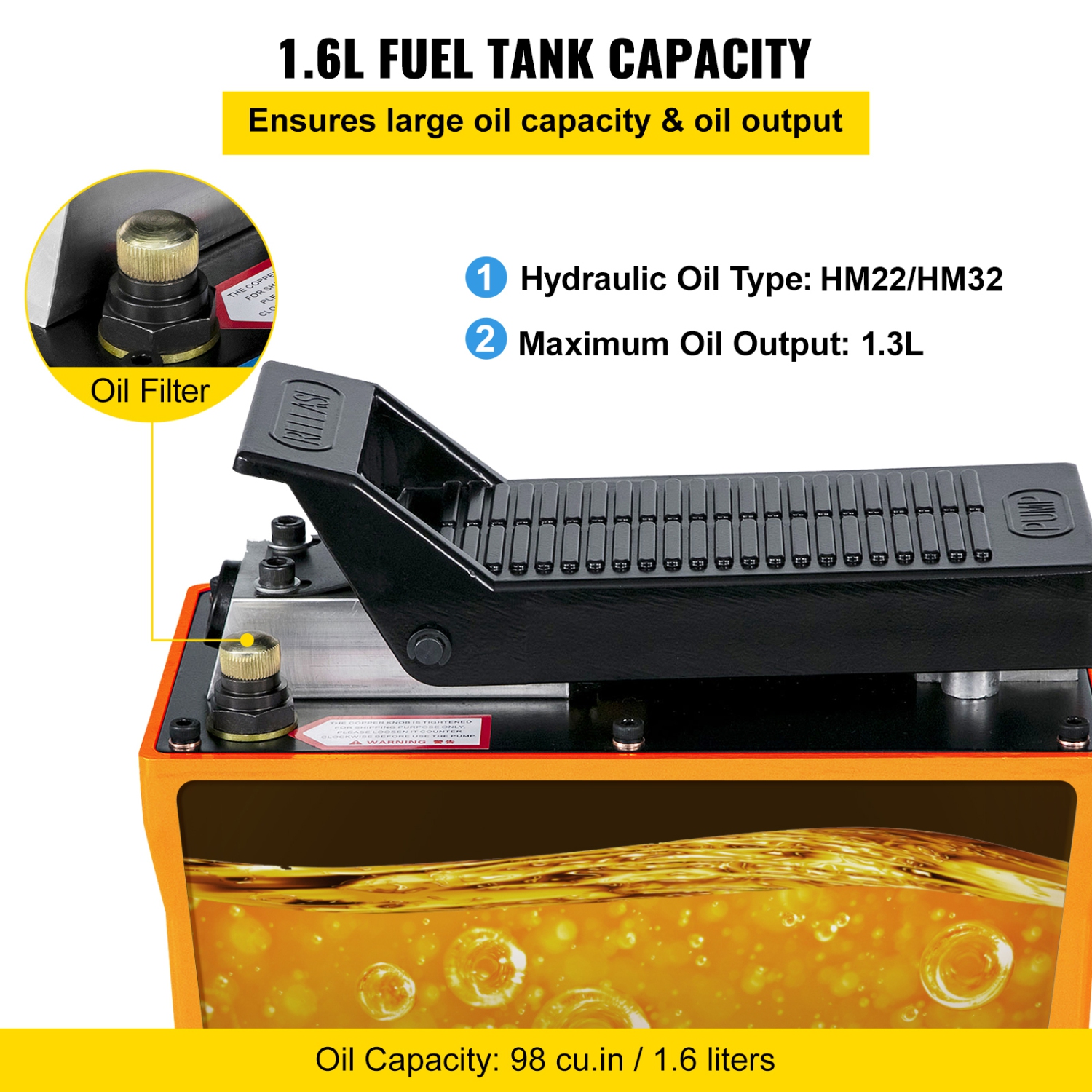 Pompe hydraulique VEVOR 10000&nbsp;lb/po², pompe à pied à air avec tuyau, pompe à cric hydraulique avec tuyau d'air pour vérins hydrauliques