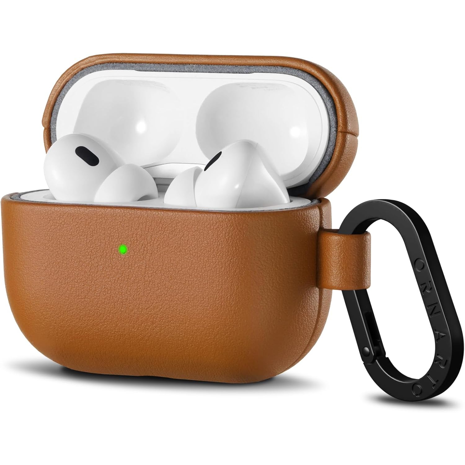 ORNARTO for AirPods Pro 2 Case 2022, Full Protective AirPods Pro 2nd Generation Leather Case Cover with Carabiner, Case for AirPods Pro 2, Front LED