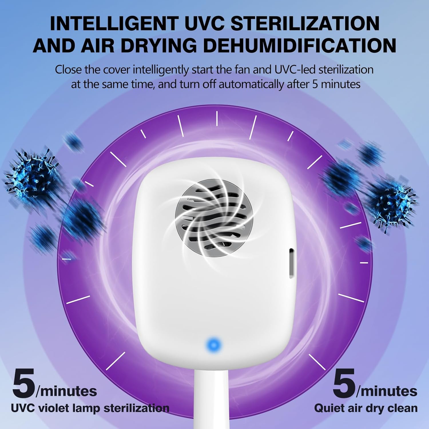 Toothbrush Covers Case and Holder with Light,Toothbrush Sanitizer Cover with Holder,Rechargeable Portable Toothbrush Cleaner Case,Toothbrush Box Fan