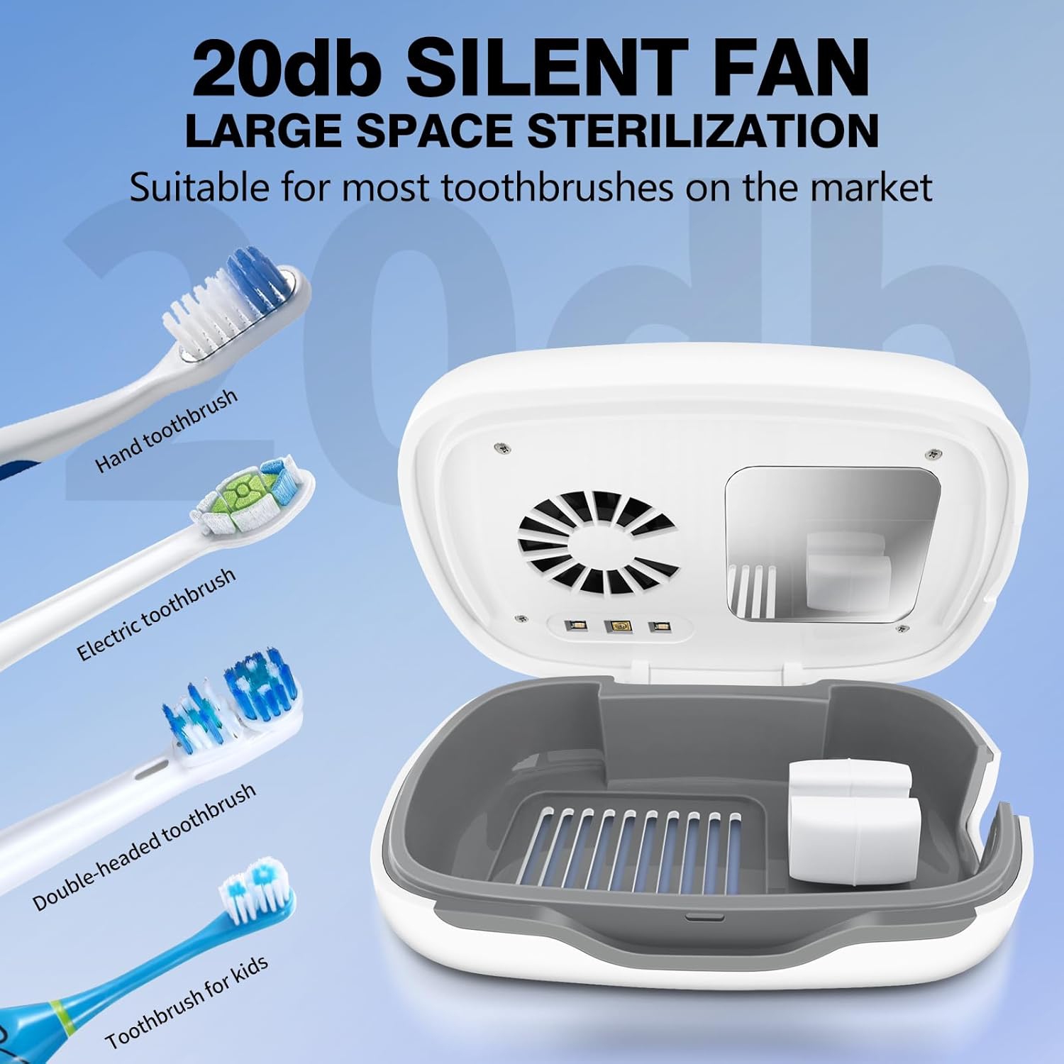 Toothbrush Covers Case and Holder with Light,Toothbrush Sanitizer Cover with Holder,Rechargeable Portable Toothbrush Cleaner Case,Toothbrush Box Fan