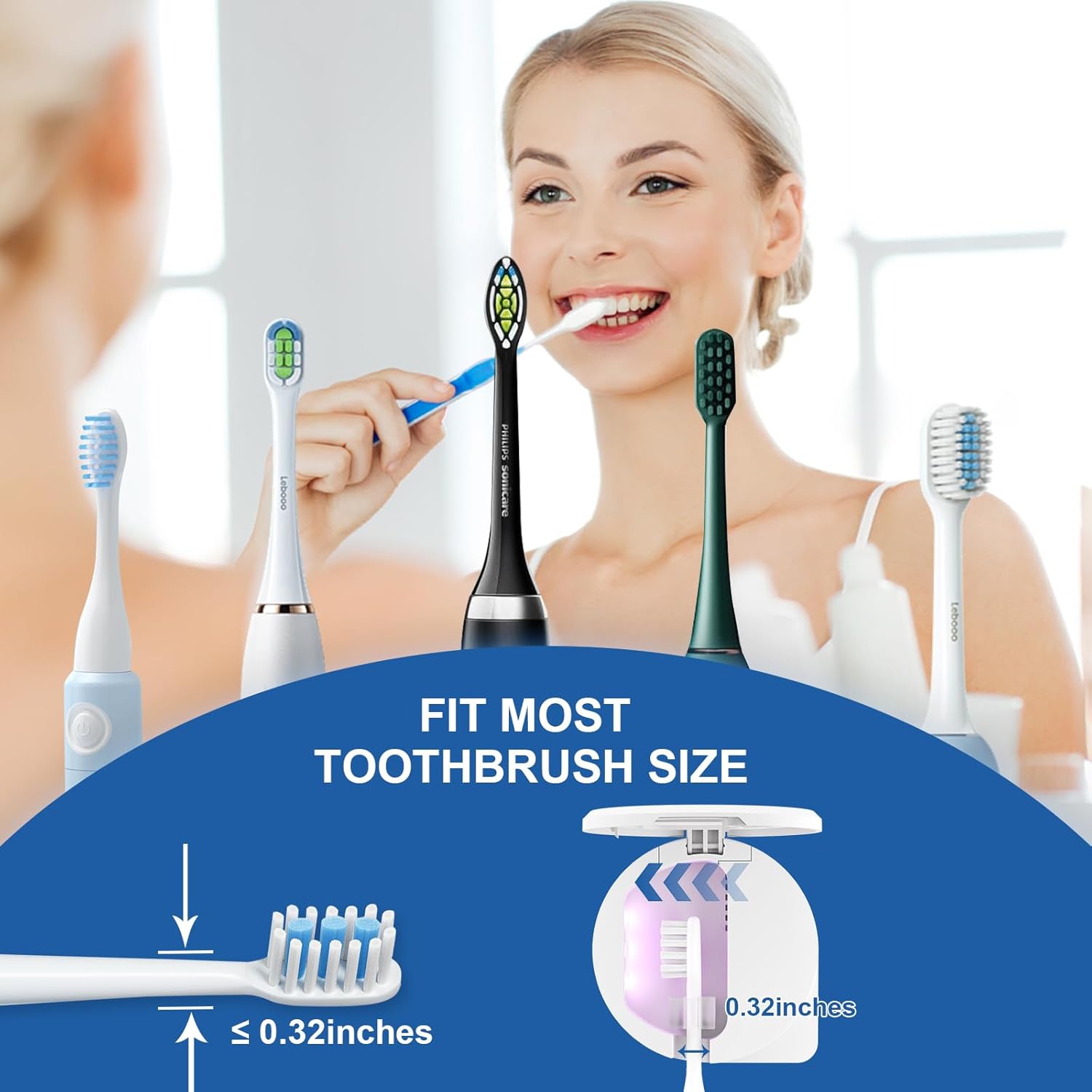 Porte-assainisseur pour brosse à dents UV, Assainisseur pour brosse à dents et capuchons de couvercle avec séchage par ventilateur, Étui de nettoyage