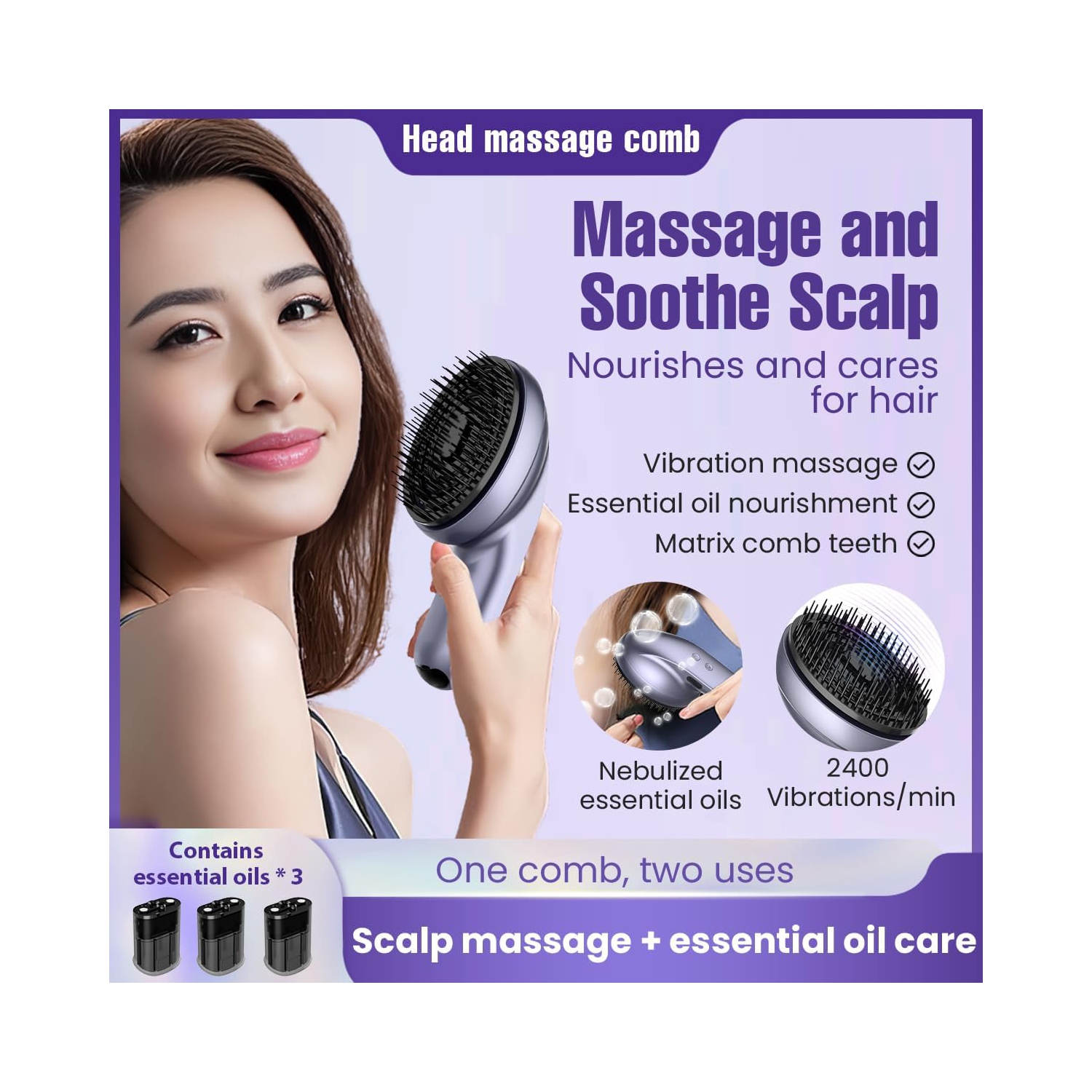 Electric Scalp Massage Comb,Portable Scalp Massager with Essential Oil Atomization,Massage Comb for Head Tension & Stress Relief Hair Care