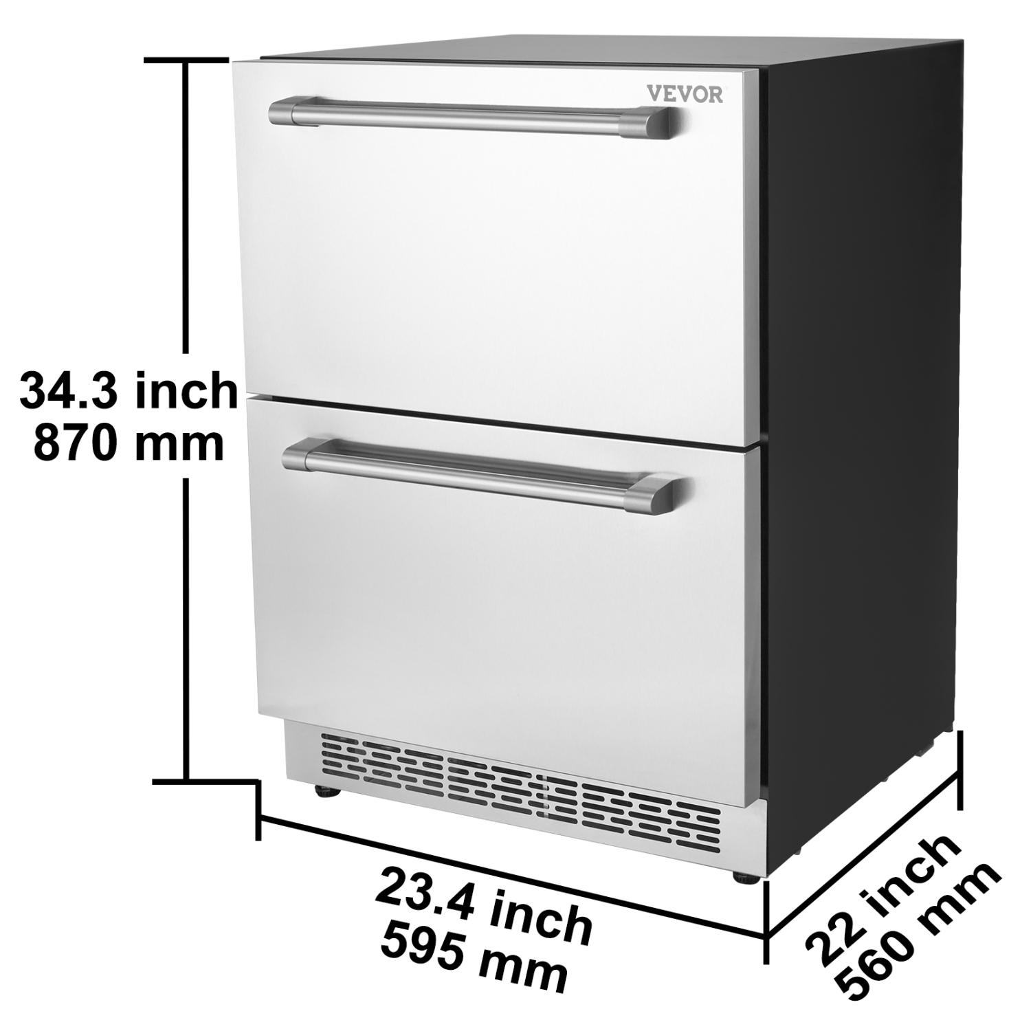 VEVOR 24" Undercounter Refrigerator, 2 Drawer Wine Refrigerator with Different Temperature, 4.87 Cu.ft. Capacity, Waterproof Indoor and Outdoor Under
