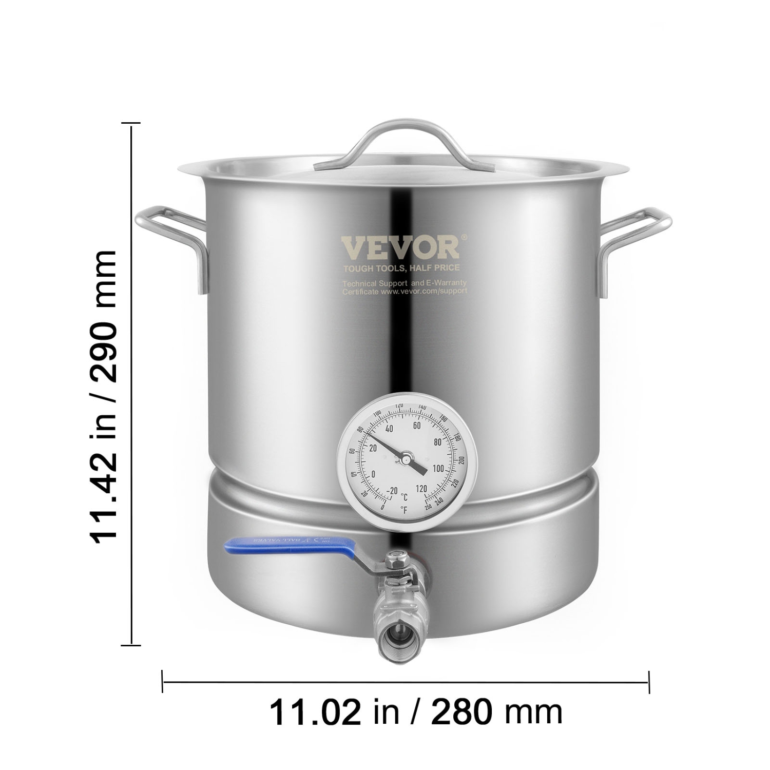 VEVOR 5 GALLON Stainless Steel Kettle, Tri Ply Bottom for Beer, Brew Kettle Pot, Home Brewing Supplies Includes Lid, Handle, Thermometer, Ball Valve