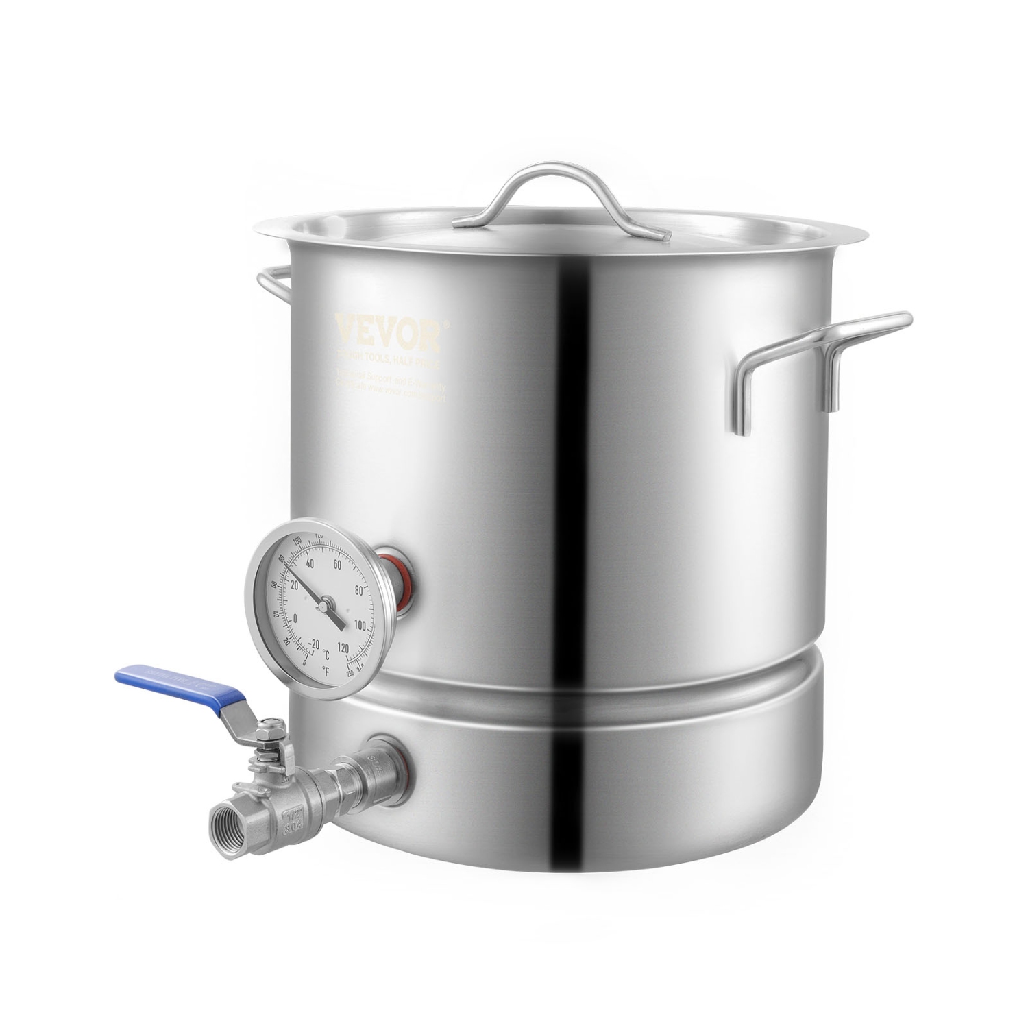 VEVOR 5 GALLON Stainless Steel Kettle, Tri Ply Bottom for Beer, Brew Kettle Pot, Home Brewing Supplies Includes Lid, Handle, Thermometer, Ball Valve