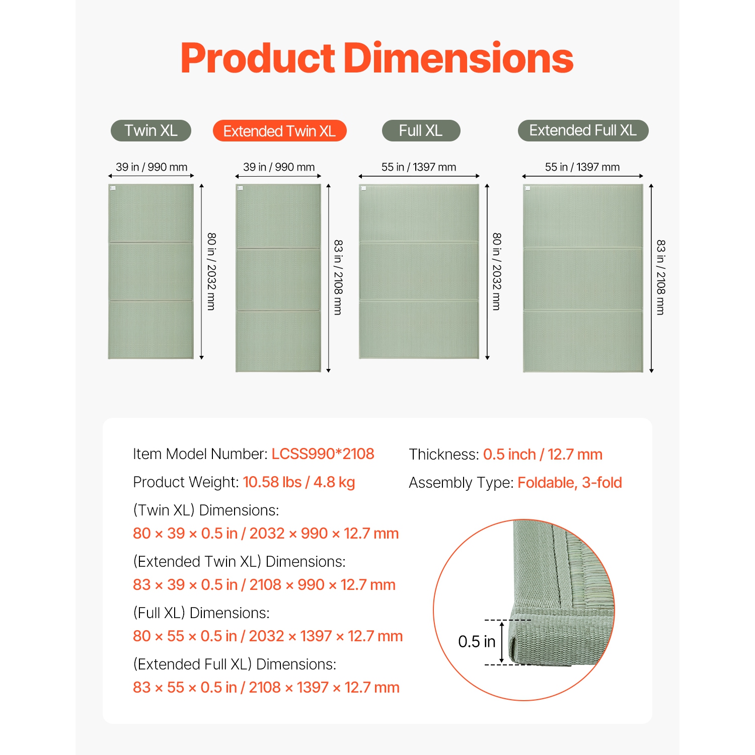 VEVOR Japanese Tatami Mat, Full Size Foldable Japanese Tatami Mattress( Natural Rush Grass), Japanese Floor Mattress with Non-Slip Backing & Fresh